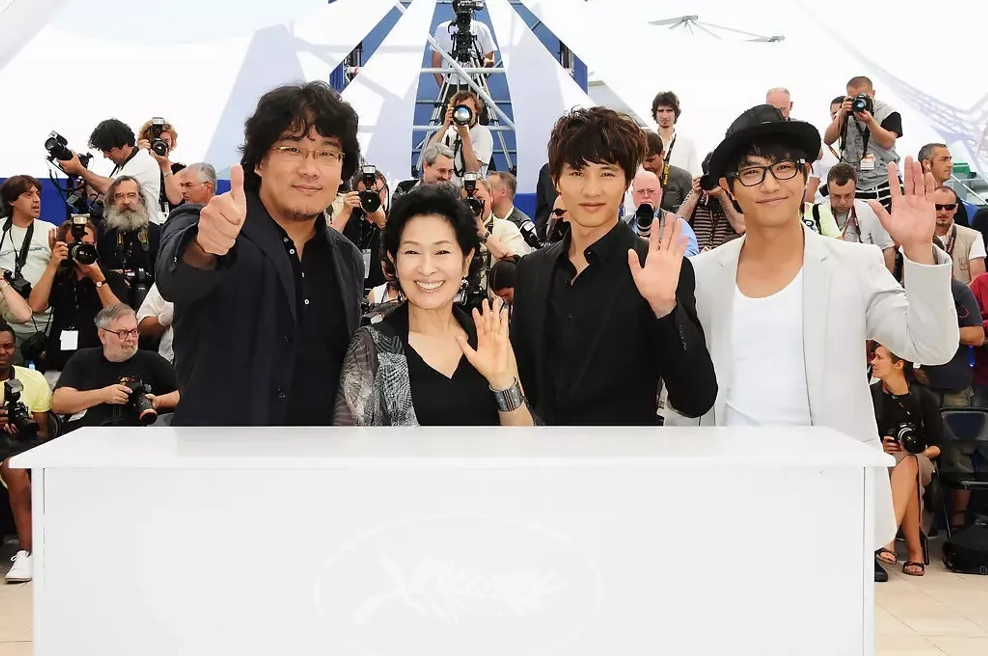 Bong Joon Ho, Won Bin, Hye-ja Kim, and Jin Goo at an event for Mother (2009)