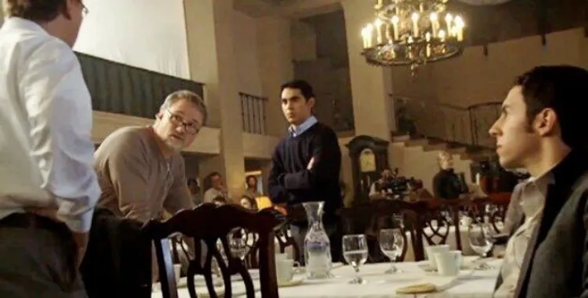 David Fincher, Aaron Sorkin, Max Minghella and Nick Smoke on the set of The Social Network