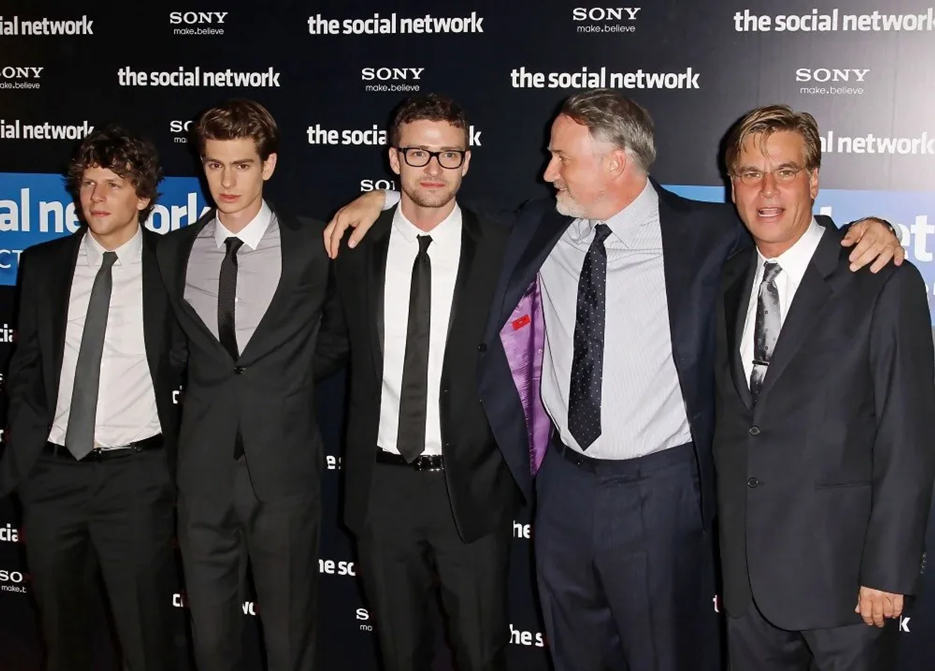 David Fincher, Justin Timberlake, Jesse Eisenberg, Aaron Sorkin, and Andrew Garfield at an event for The Social Network (2010)