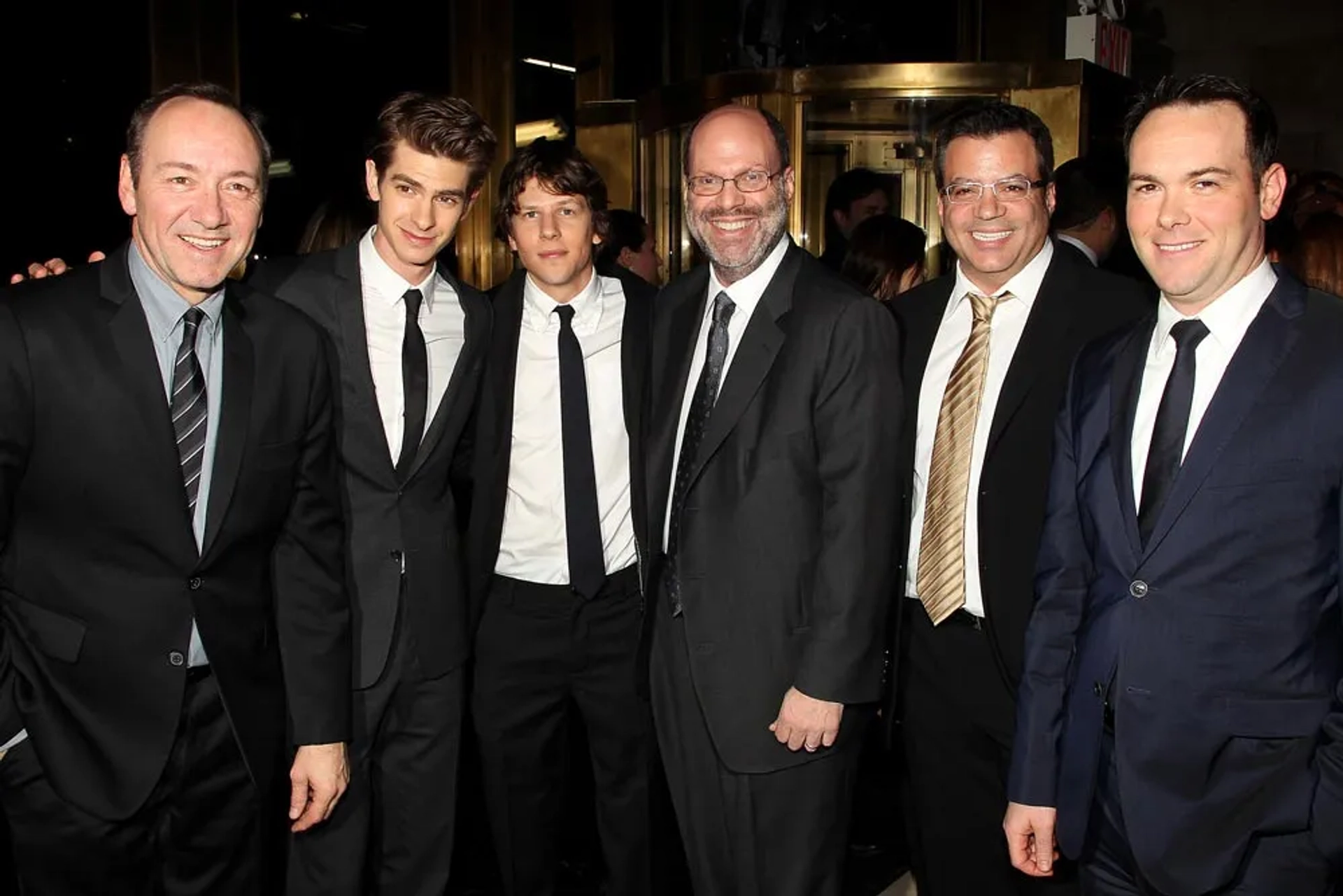 Kevin Spacey, Michael De Luca, Dana Brunetti, Jesse Eisenberg, Scott Rudin, and Andrew Garfield at an event for The Social Network (2010)