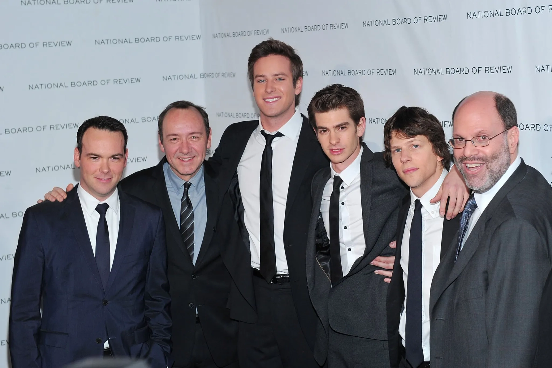 Kevin Spacey, Dana Brunetti, Jesse Eisenberg, Scott Rudin, Andrew Garfield, and Armie Hammer at an event for The Social Network (2010)