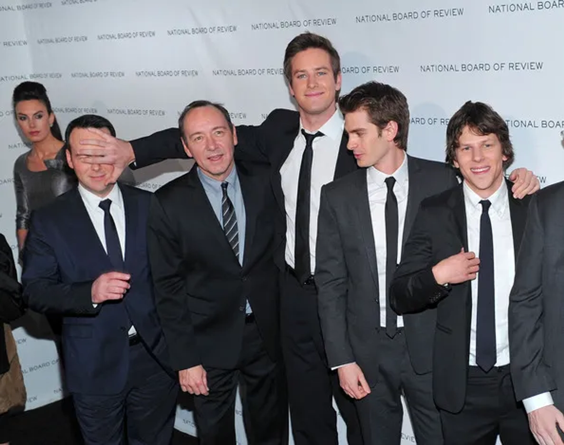 Kevin Spacey, Dana Brunetti, Jesse Eisenberg, Andrew Garfield, and Armie Hammer at an event for The Social Network (2010)