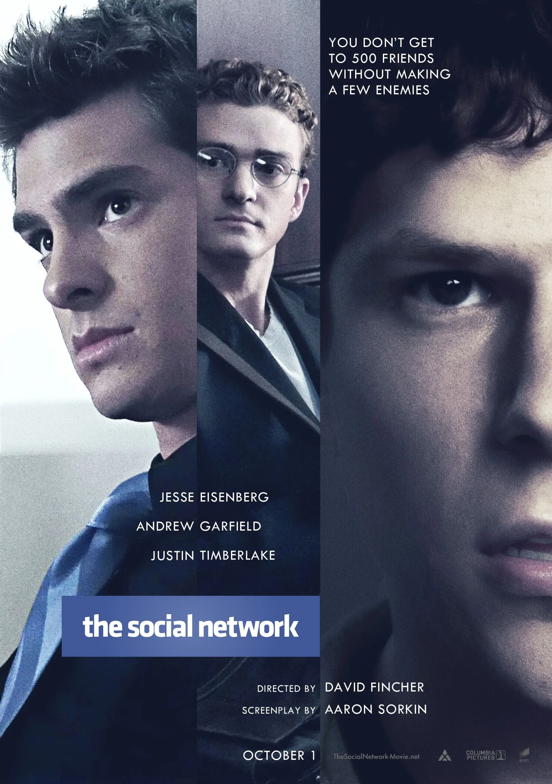 Justin Timberlake, Jesse Eisenberg, and Andrew Garfield in The Social Network (2010)