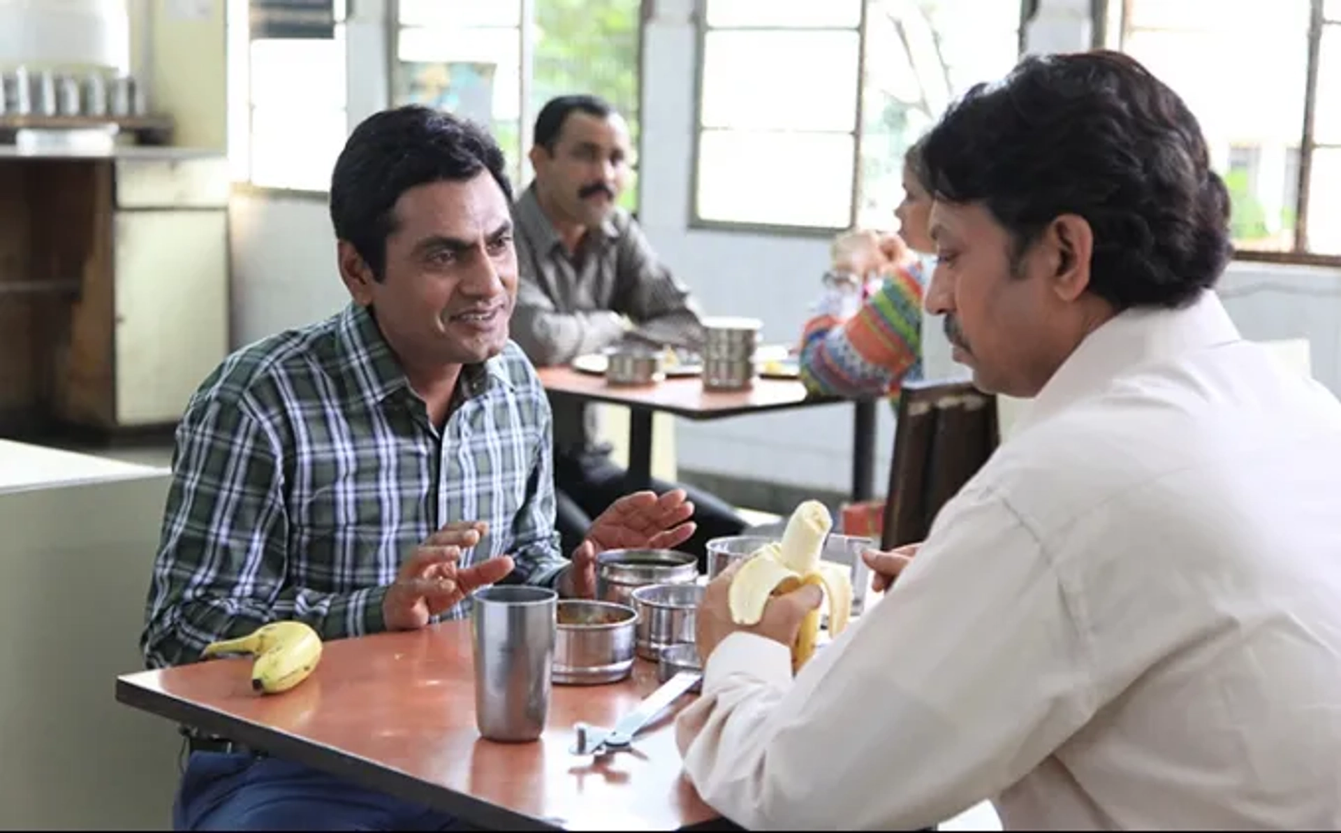 Irrfan Khan and Nawazuddin Siddiqui in The Lunchbox (2013)