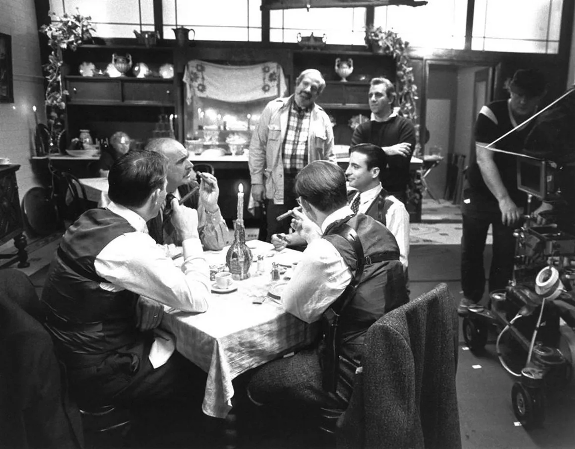 Sean Connery, Kevin Costner, Brian De Palma, Andy Garcia, and Charles Martin Smith in The Untouchables (1987)
