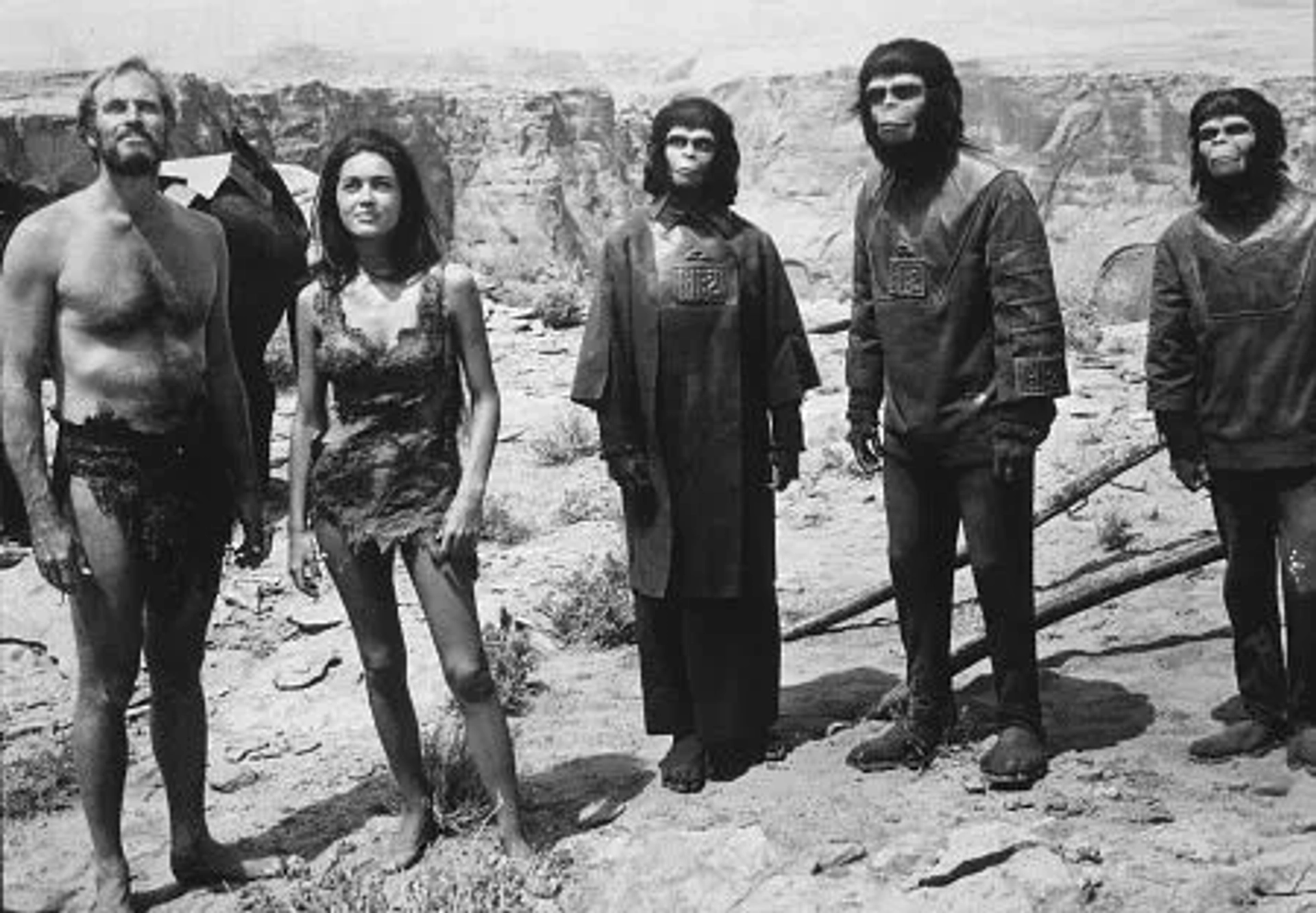 "Planet Of The Apes" Charlton Heston, Linda Harrison, Kim Hunter, and Roddy McDowall. 1968 20th Century Fox