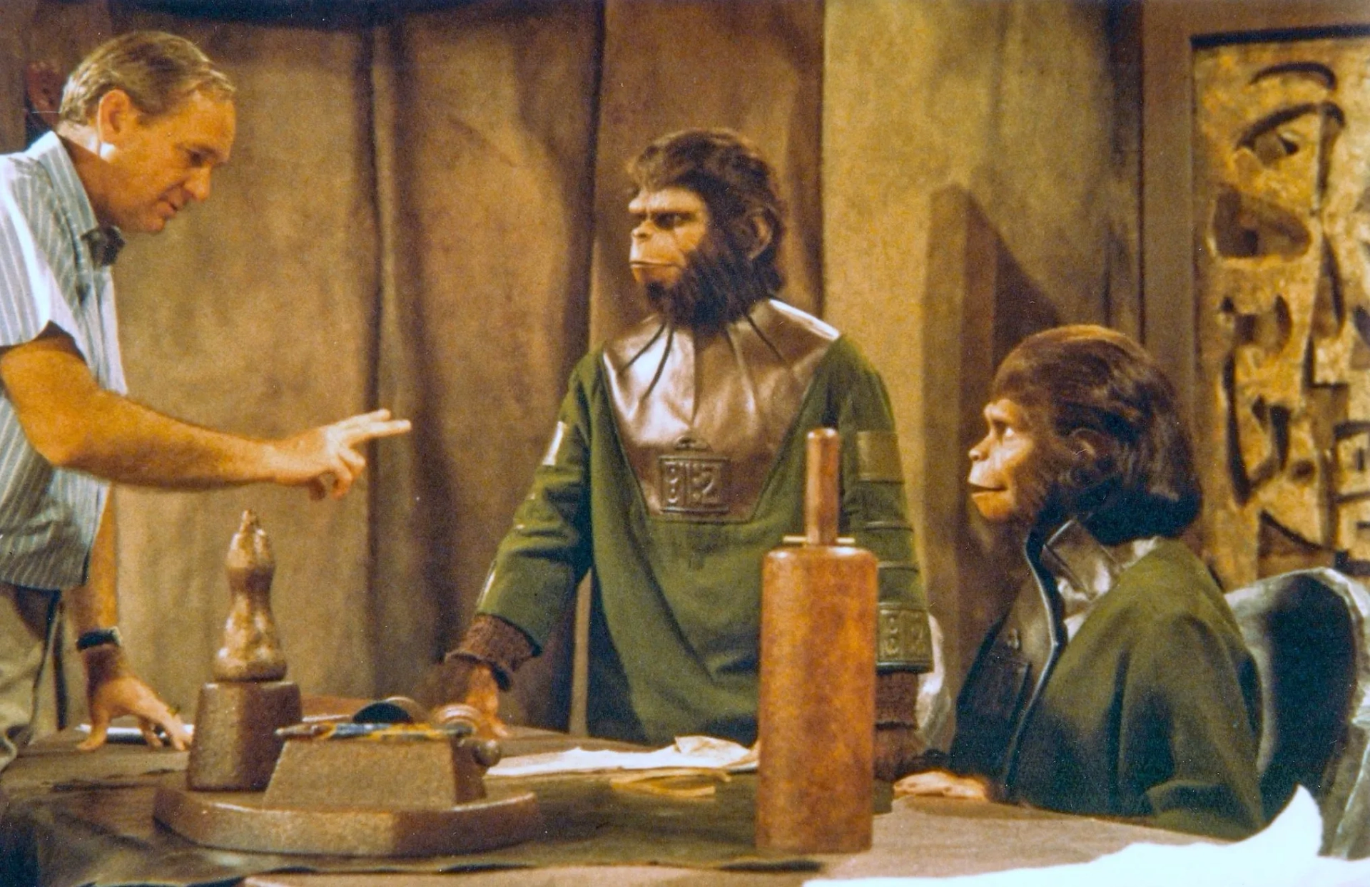 Kim Hunter, Roddy McDowall, and Franklin J. Schaffner in Planet of the Apes (1968)