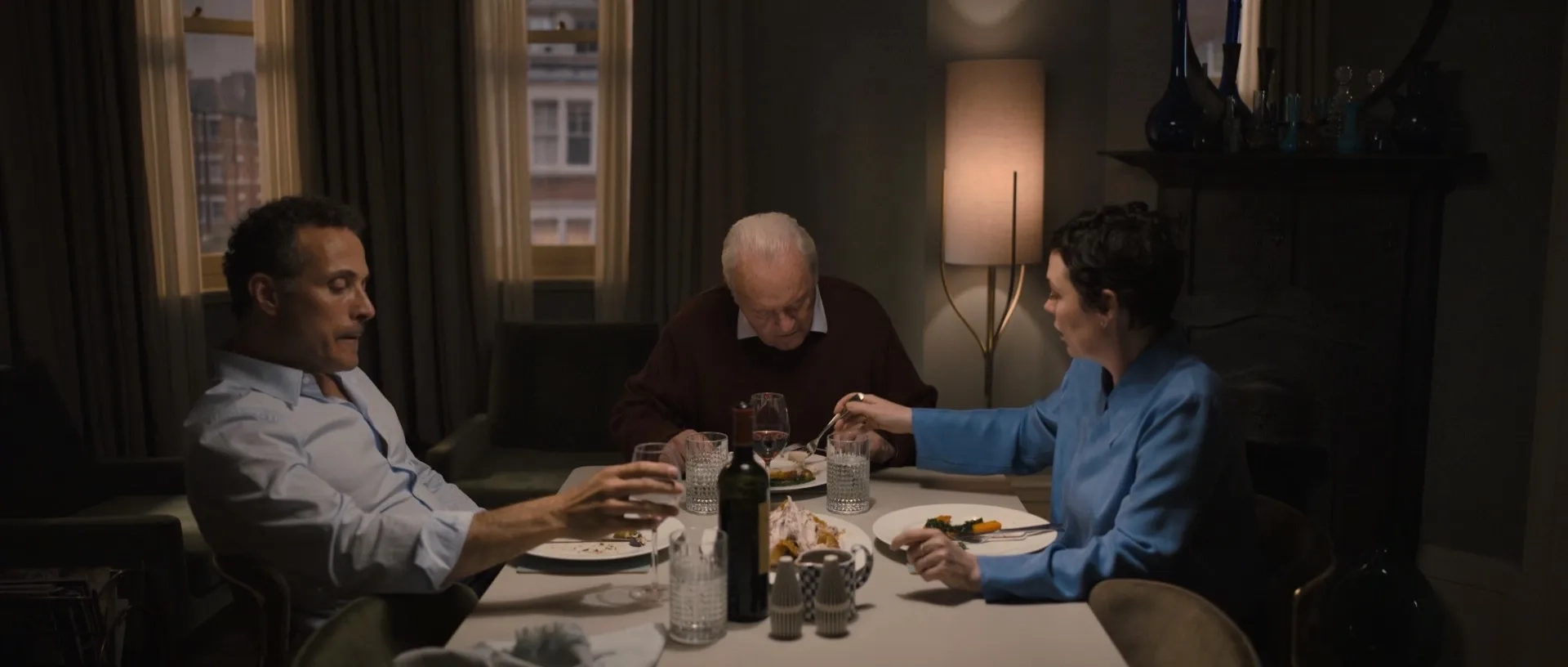 Anthony Hopkins, Rufus Sewell, and Olivia Colman in The Father (2020)