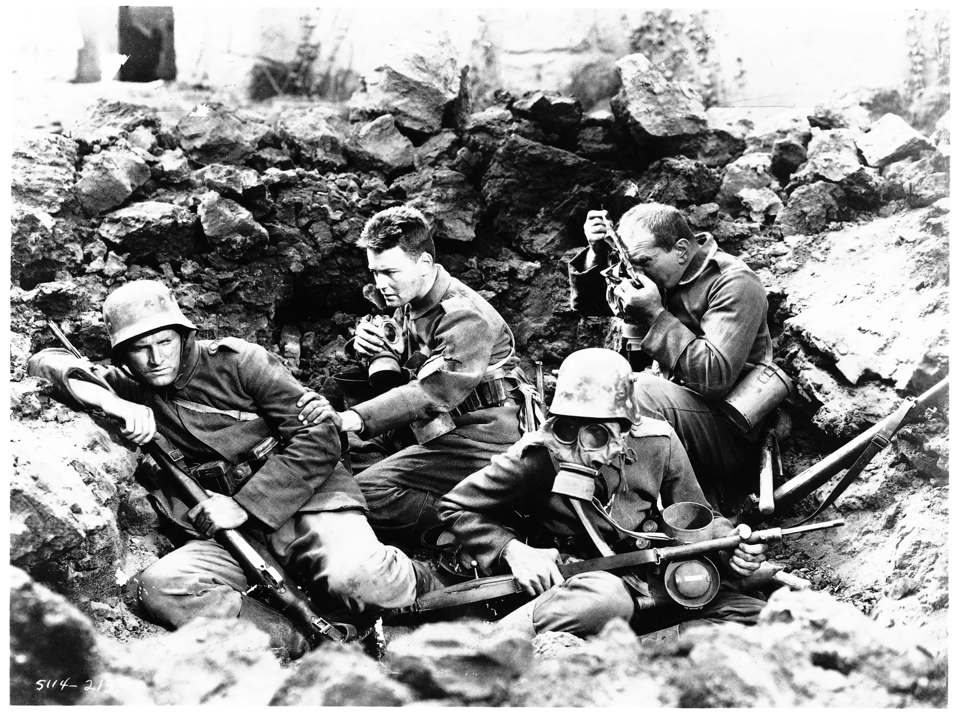 Lew Ayres, G. Pat Collins, and Louis Wolheim in All Quiet on the Western Front (1930)