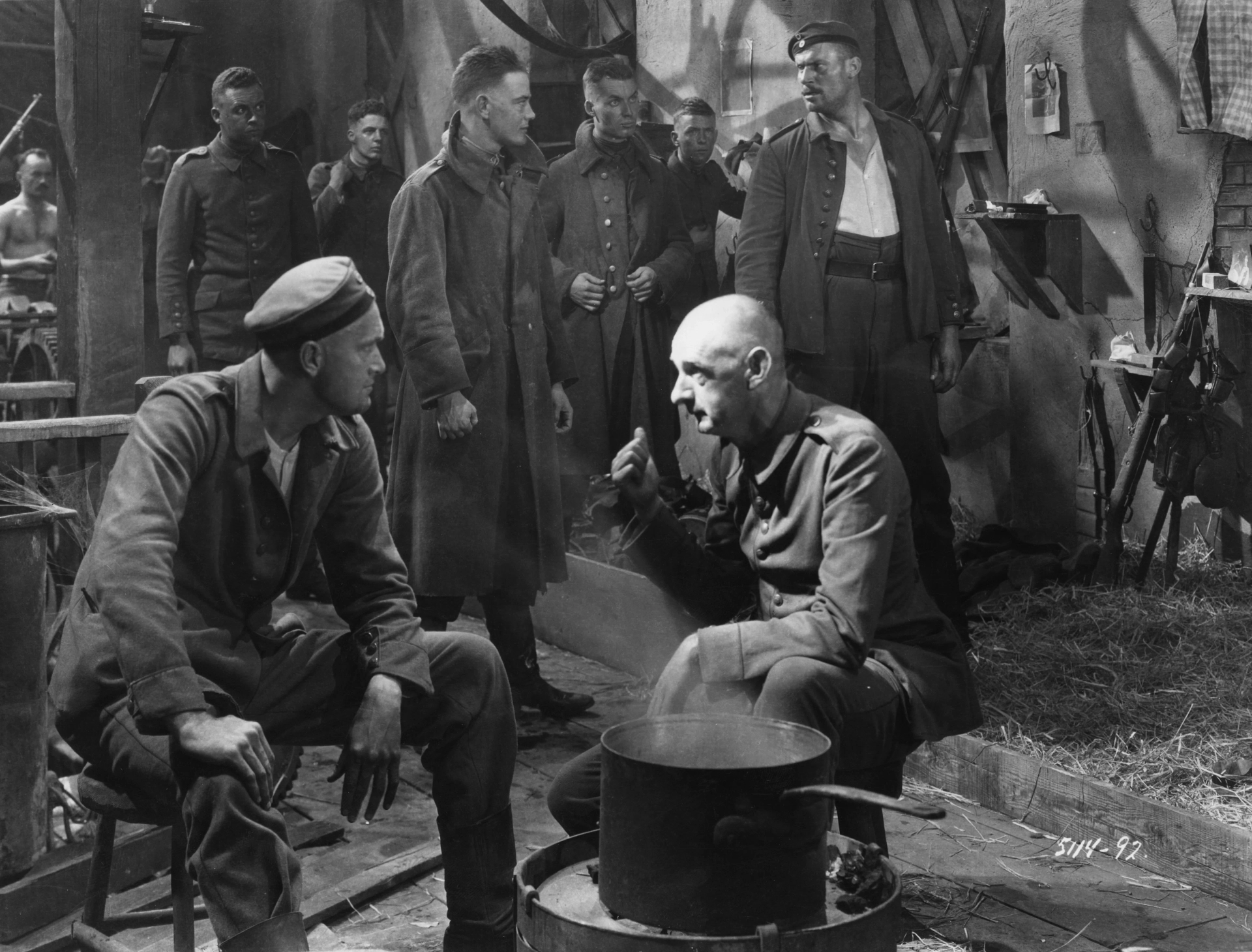 Lew Ayres, Richard Alexander, and Slim Summerville in All Quiet on the Western Front (1930)