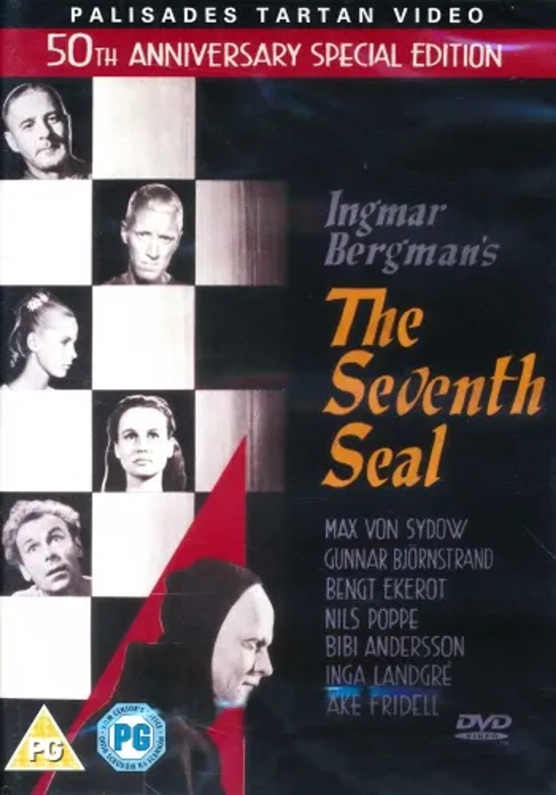 Bibi Andersson, Max von Sydow, Gunnar Björnstrand, Bengt Ekerot, Inga Landgré, and Nils Poppe in The Seventh Seal (1957)