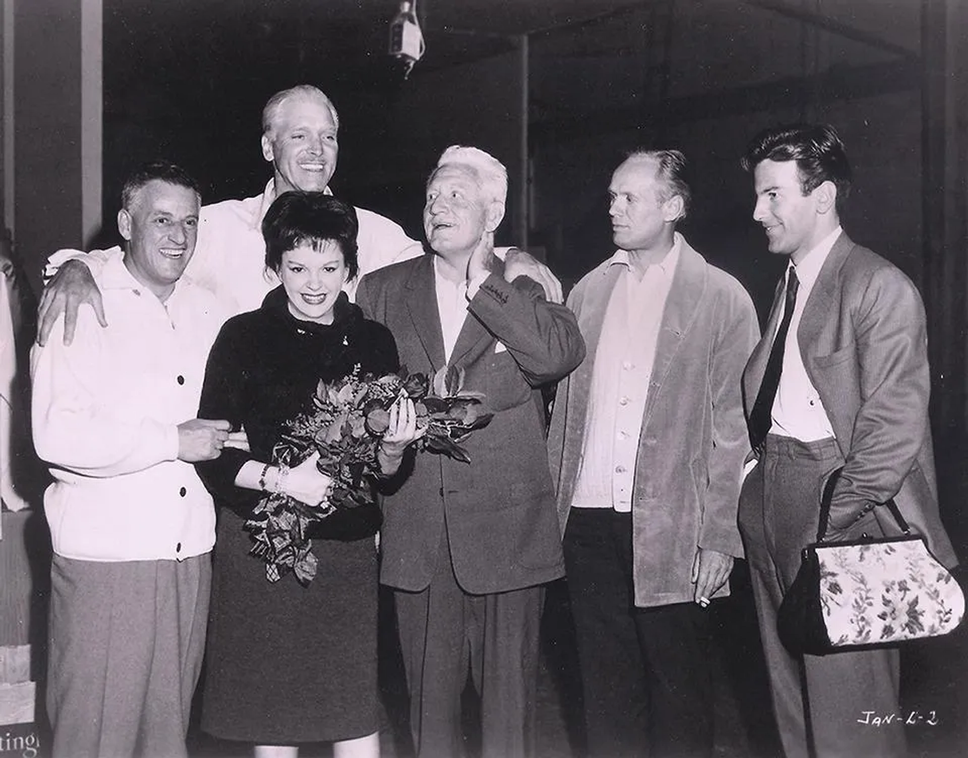 Judy Garland, Burt Lancaster, Spencer Tracy, Maximilian Schell, Richard Widmark, and Stanley Kramer in Judgment at Nuremberg (1961)