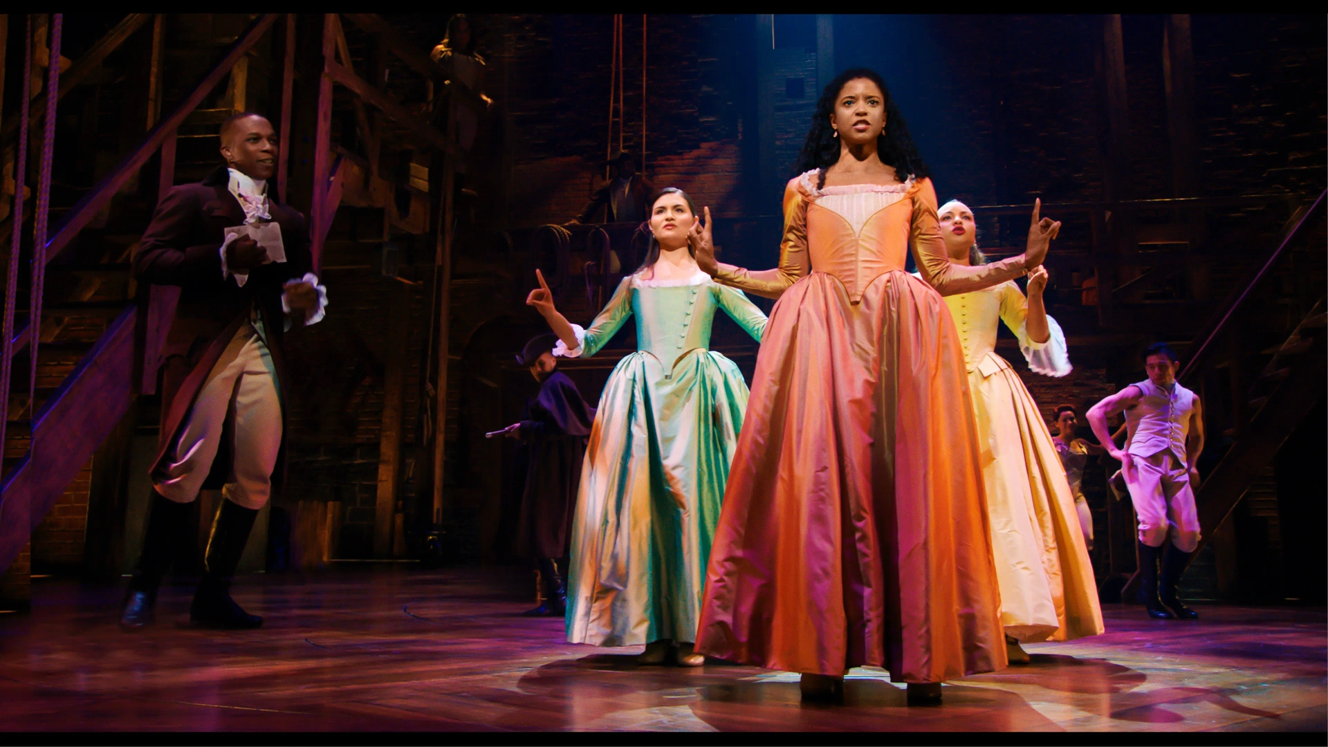 Renée Elise Goldsberry, Leslie Odom Jr., Jasmine Cephas Jones, and Phillipa Soo in Hamilton (2020)