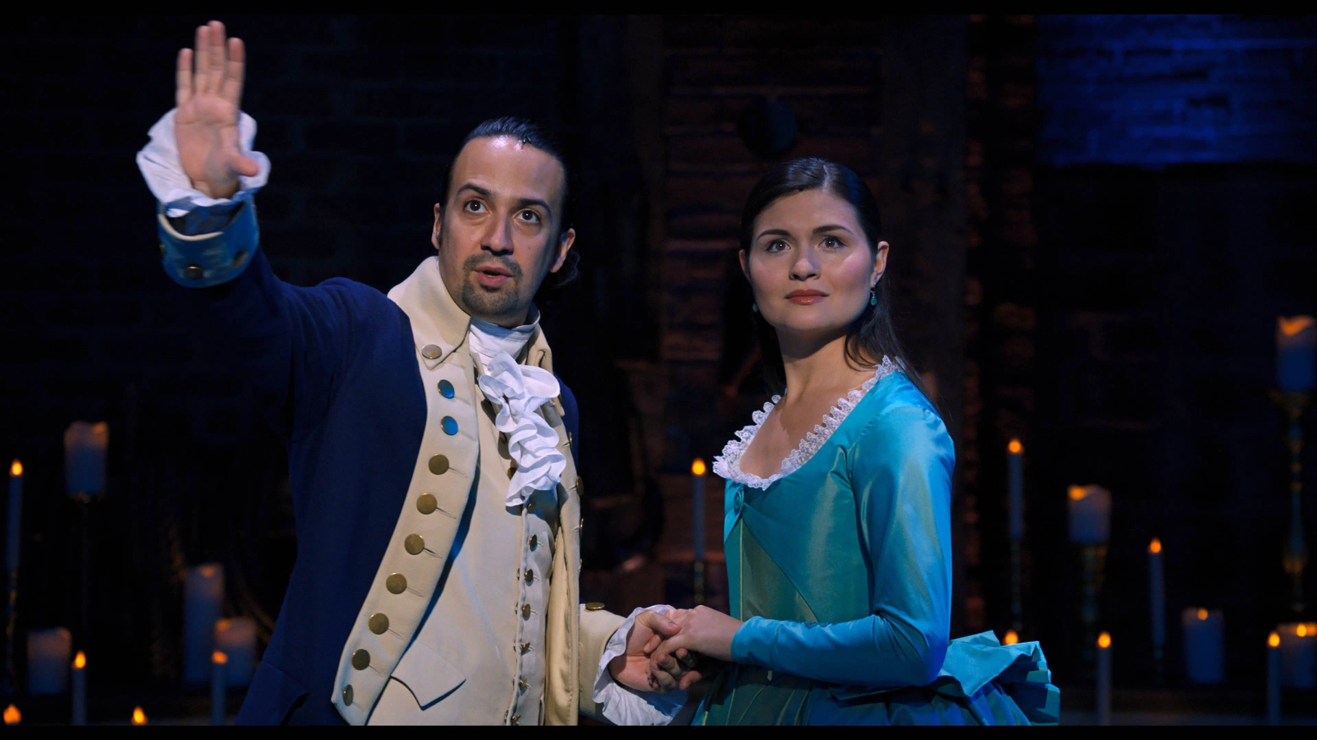 Lin-Manuel Miranda and Phillipa Soo in Hamilton (2020)