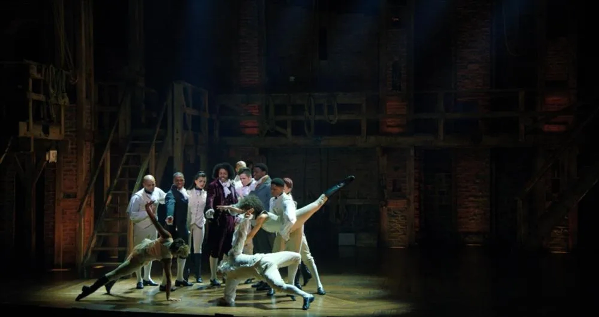 Leslie Odom Jr., Okieriete Onaodowan, and Daveed Diggs in Hamilton (2020)