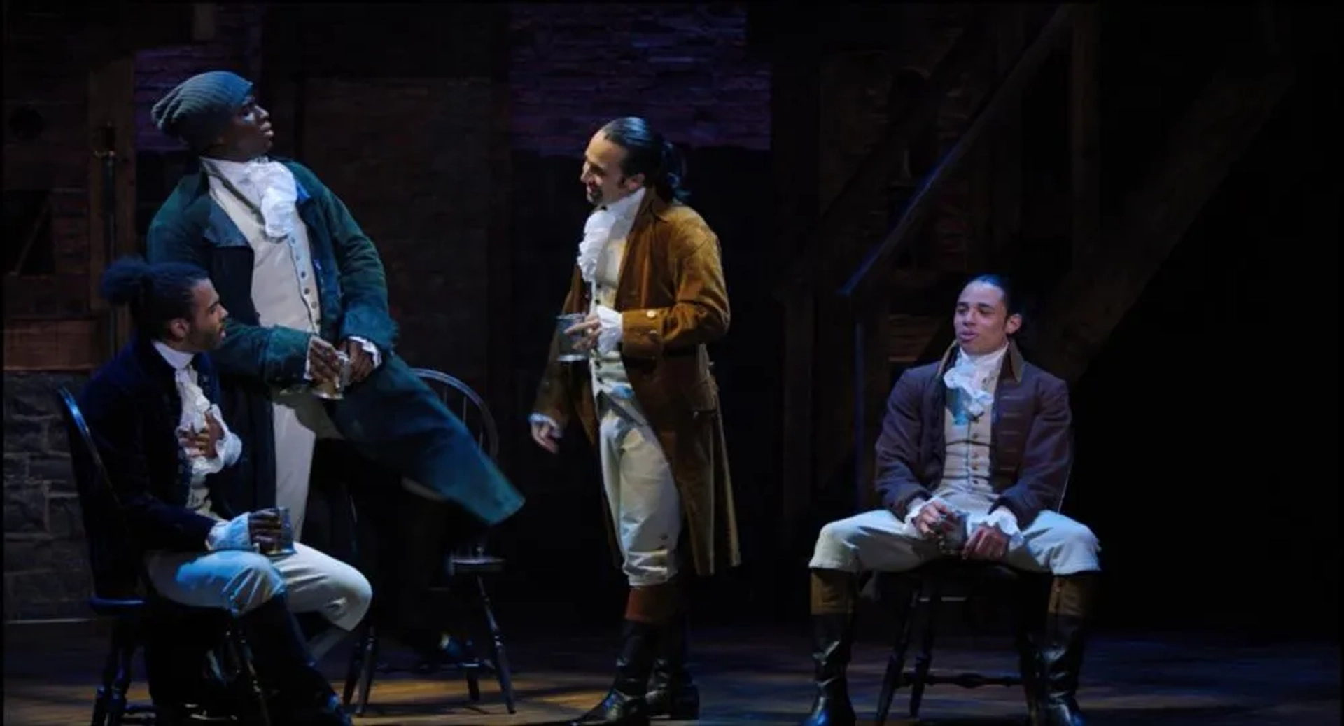 Lin-Manuel Miranda, Okieriete Onaodowan, Daveed Diggs, and Anthony Ramos in Hamilton (2020)