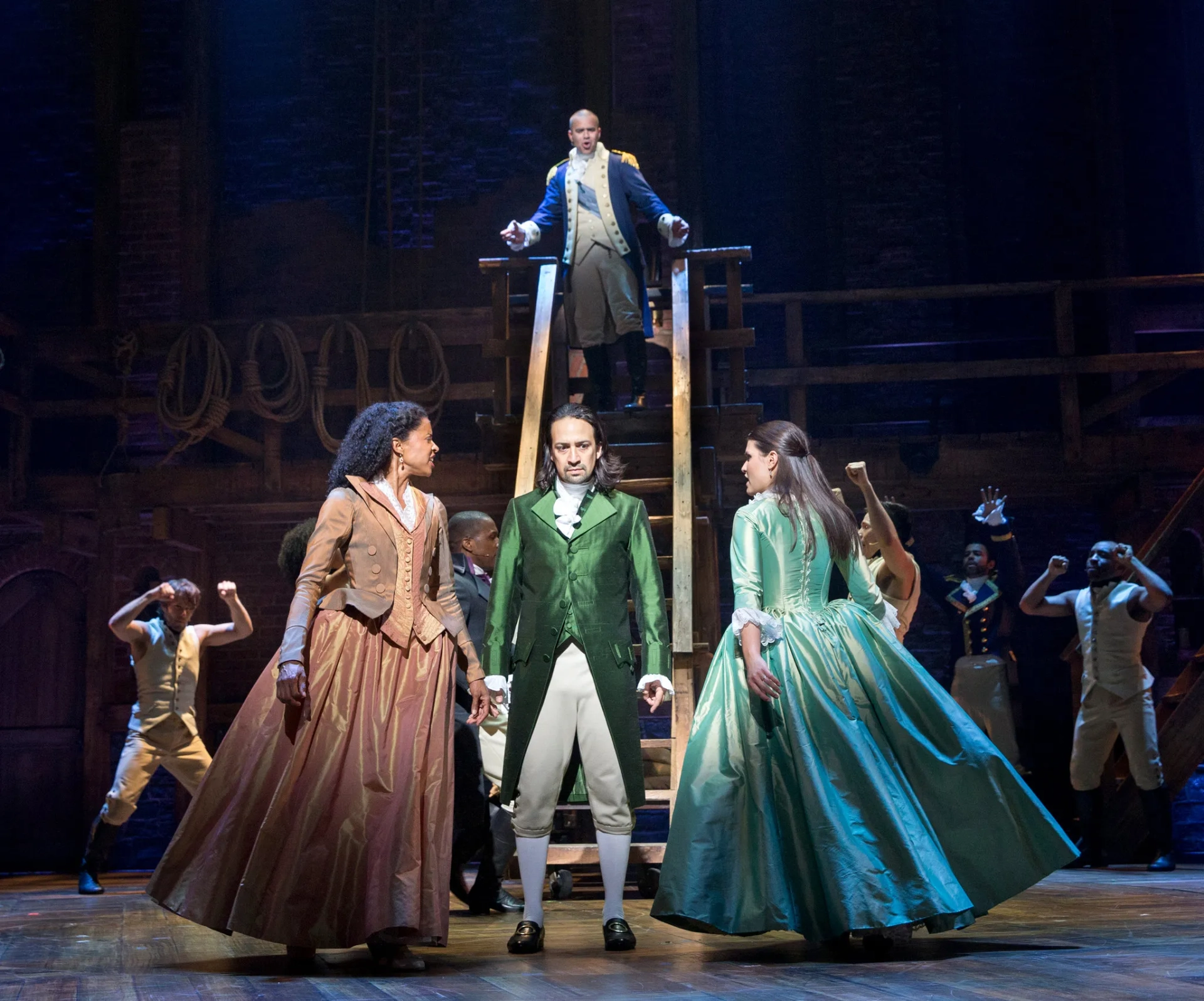 Renée Elise Goldsberry, Lin-Manuel Miranda, Chris Jackson, and Phillipa Soo in Hamilton (2020)