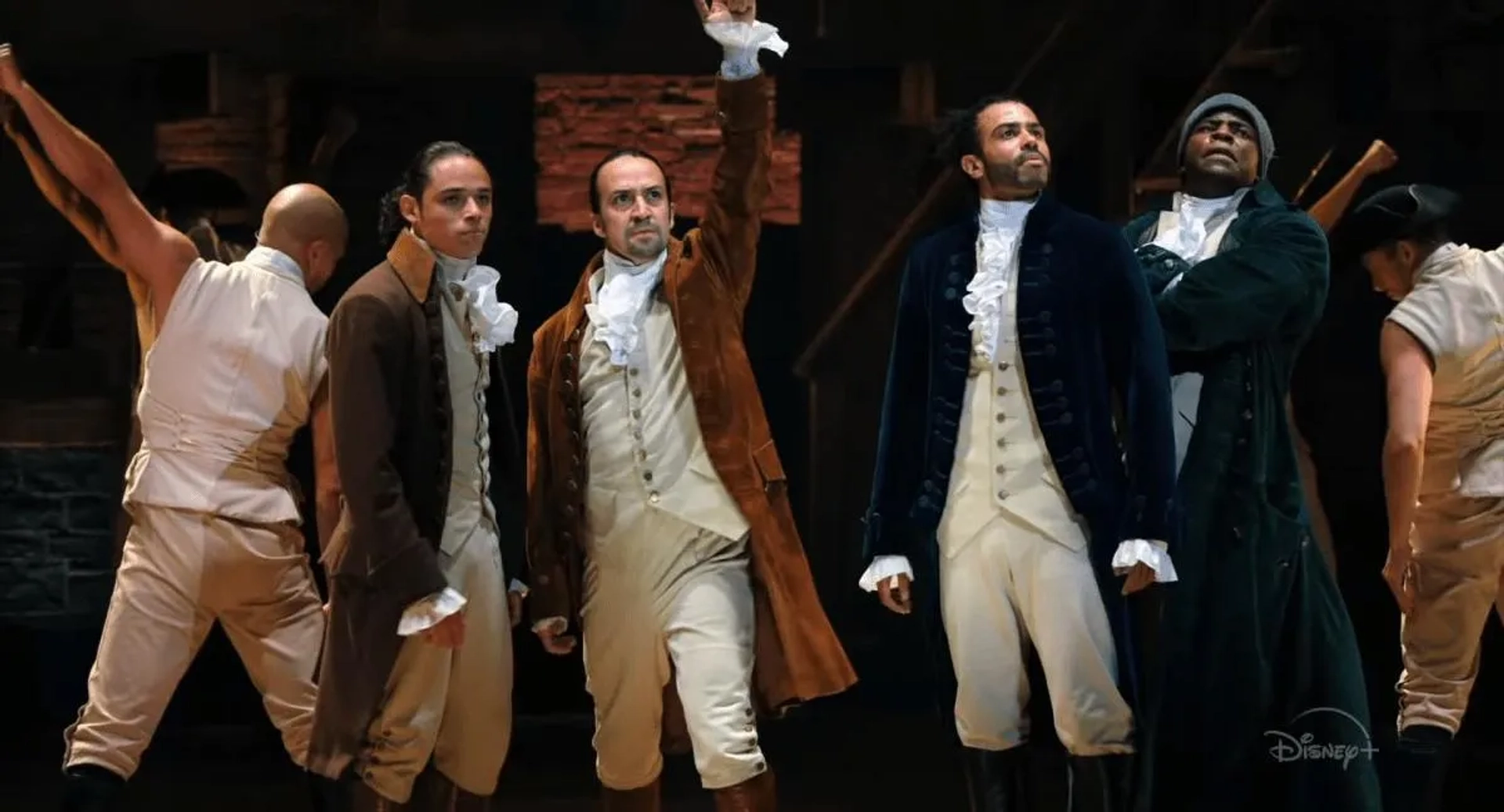 Lin-Manuel Miranda, Okieriete Onaodowan, Daveed Diggs, and Anthony Ramos in Hamilton (2020)