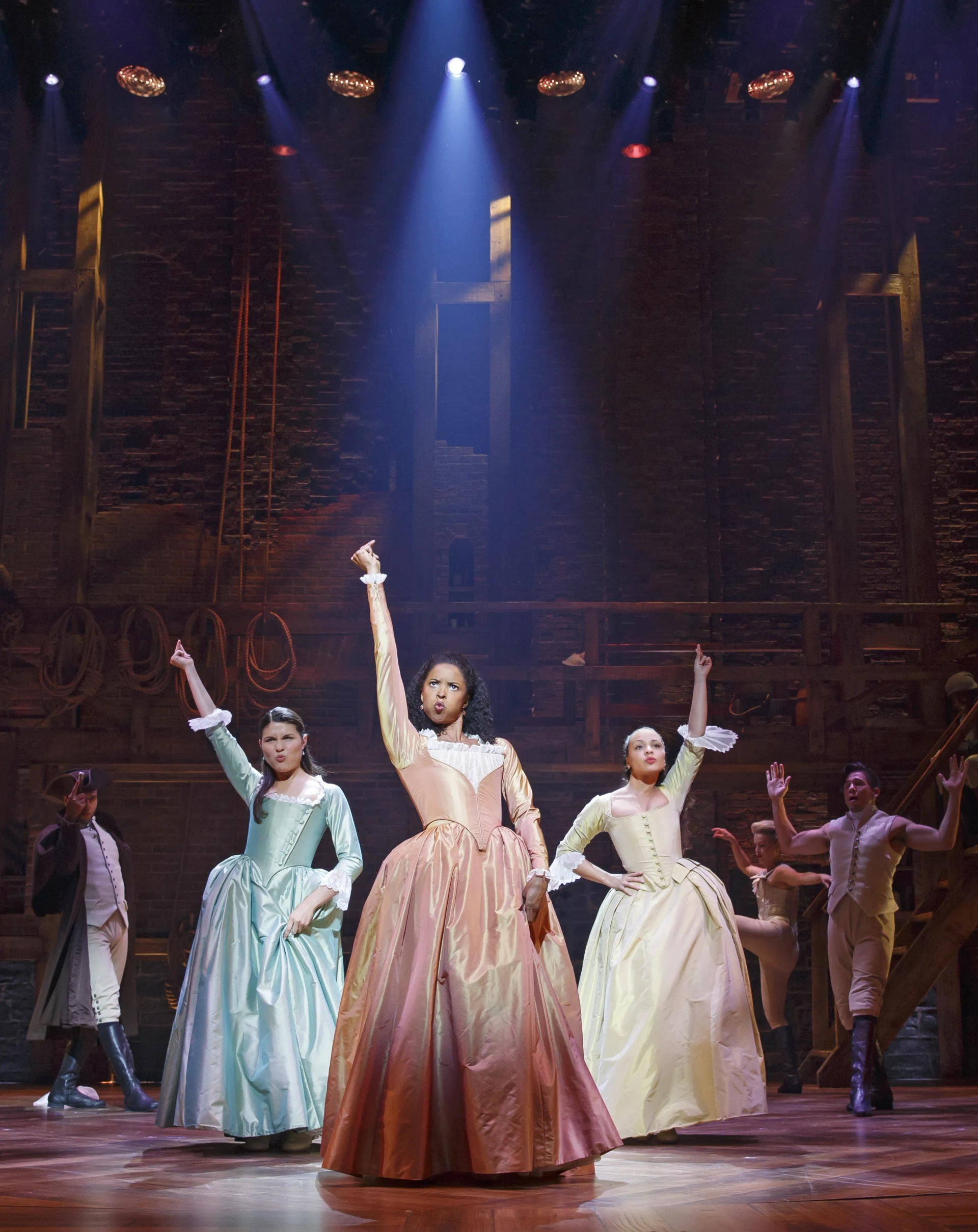 Renée Elise Goldsberry, Chris Jackson, Seth Stewart, Samantha Kelly, Jasmine Cephas Jones, and Phillipa Soo in Hamilton (2020)