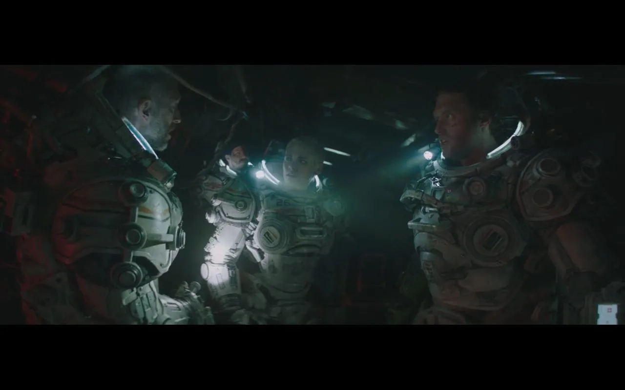 Vincent Cassel, John Gallagher Jr., Kristen Stewart, and T.J. Miller in Underwater (2020)