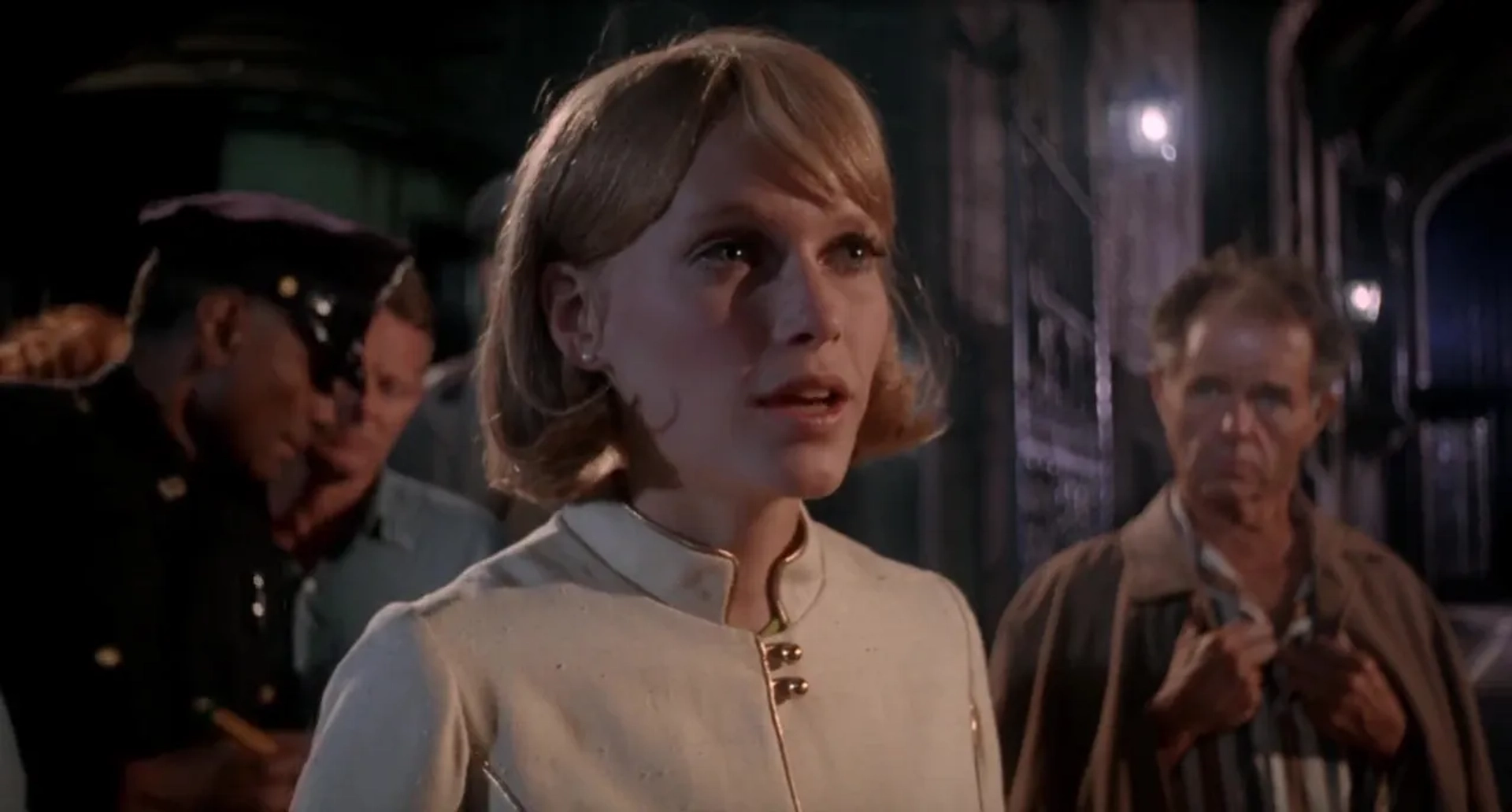 Mia Farrow and Elisha Cook Jr. in Rosemary's Baby (1968)