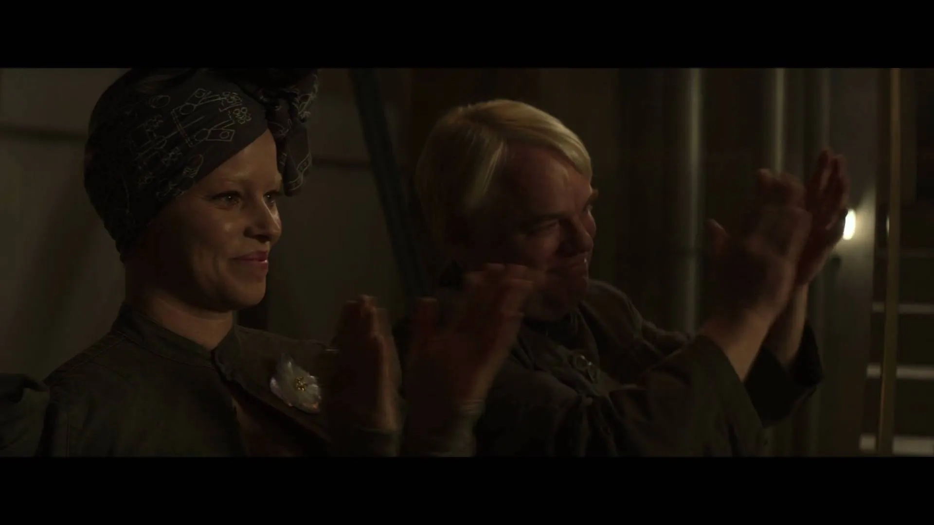 Philip Seymour Hoffman and Elizabeth Banks in The Hunger Games: Mockingjay - Part 1 (2014)