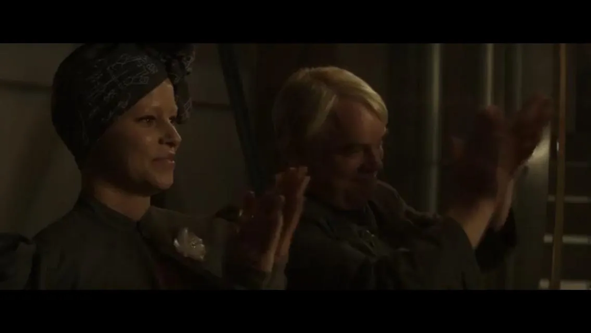 Philip Seymour Hoffman and Elizabeth Banks in The Hunger Games: Mockingjay - Part 1 (2014)