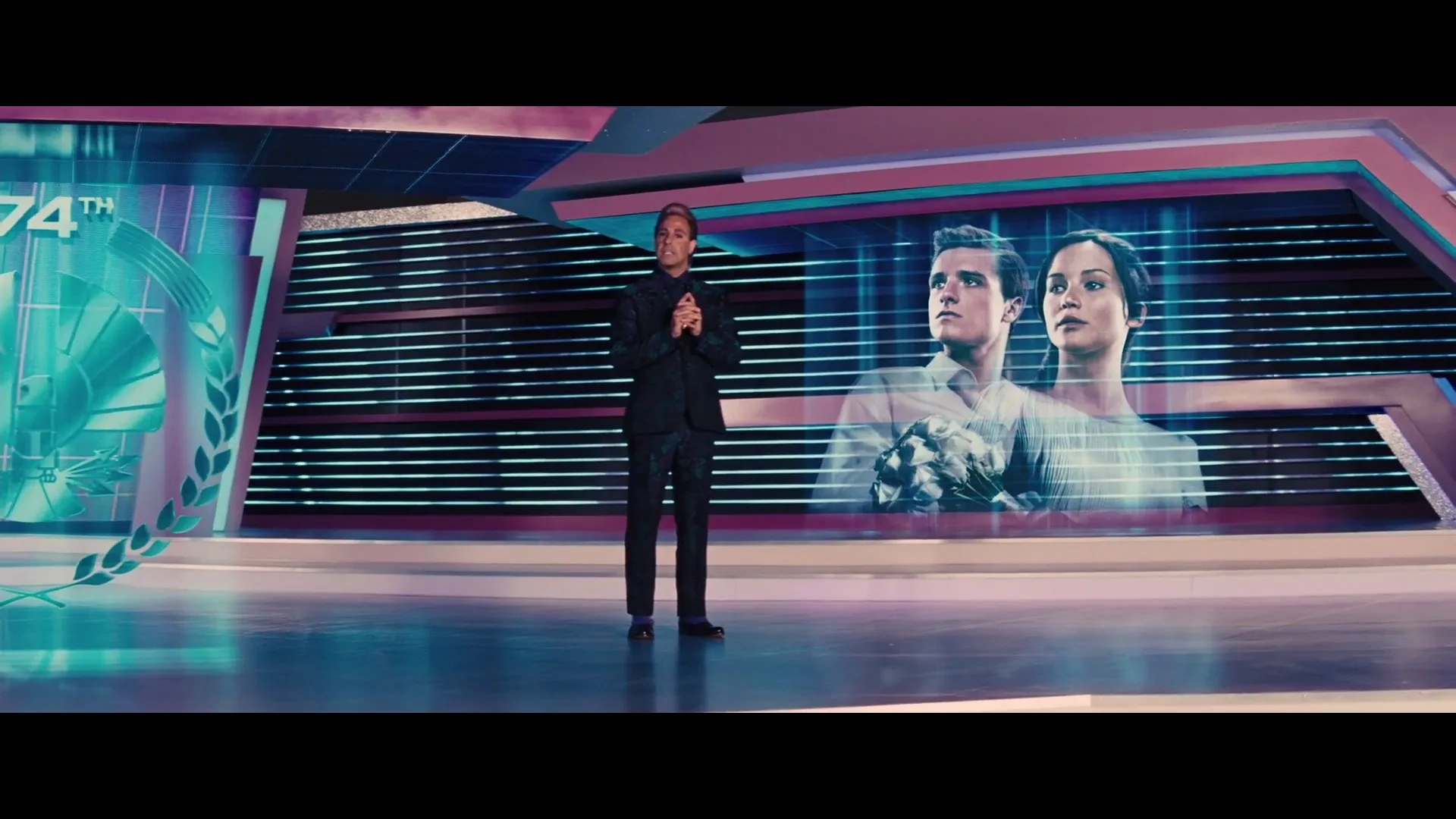 Stanley Tucci, Josh Hutcherson, and Jennifer Lawrence in The Hunger Games: Catching Fire (2013)