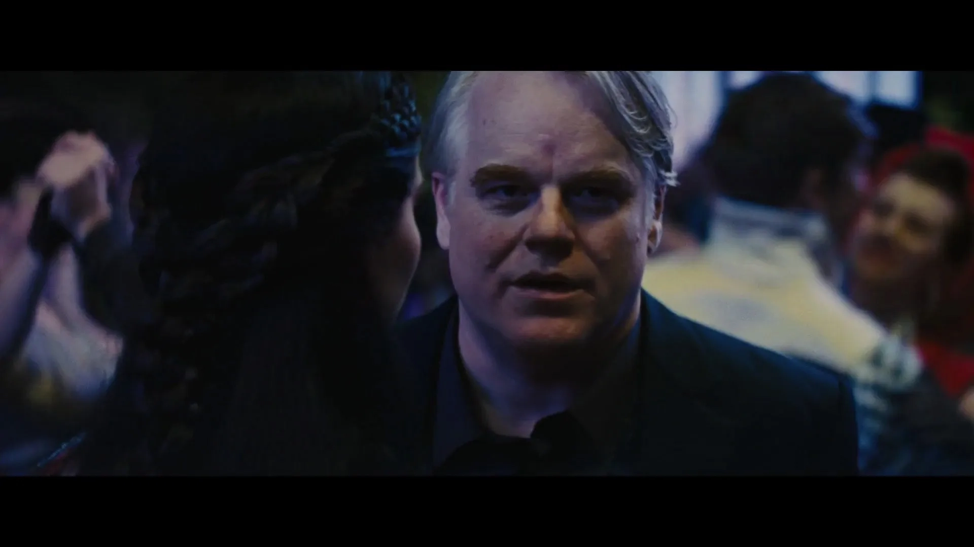 Philip Seymour Hoffman and Jennifer Lawrence in The Hunger Games: Catching Fire (2013)