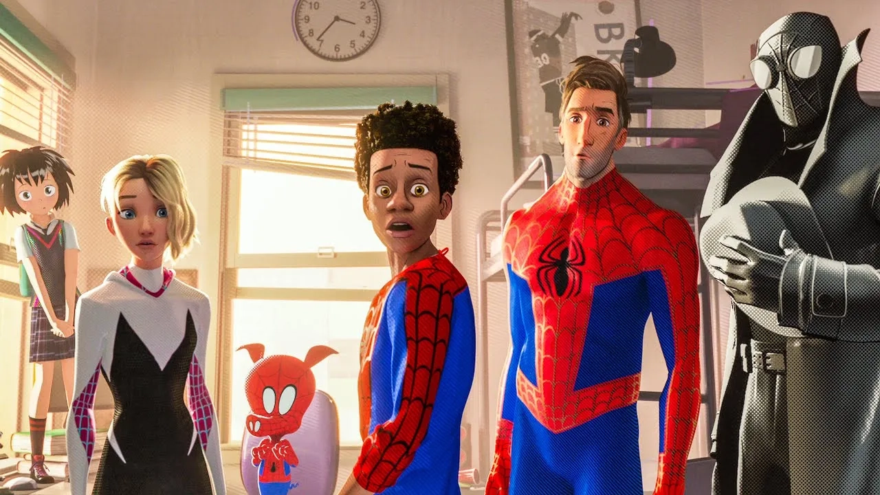 Nicolas Cage, John Mulaney, Jake Johnson, Hailee Steinfeld, Shameik Moore, and Kimiko Glenn in Spider-Man: Into the Spider-Verse (2018)
