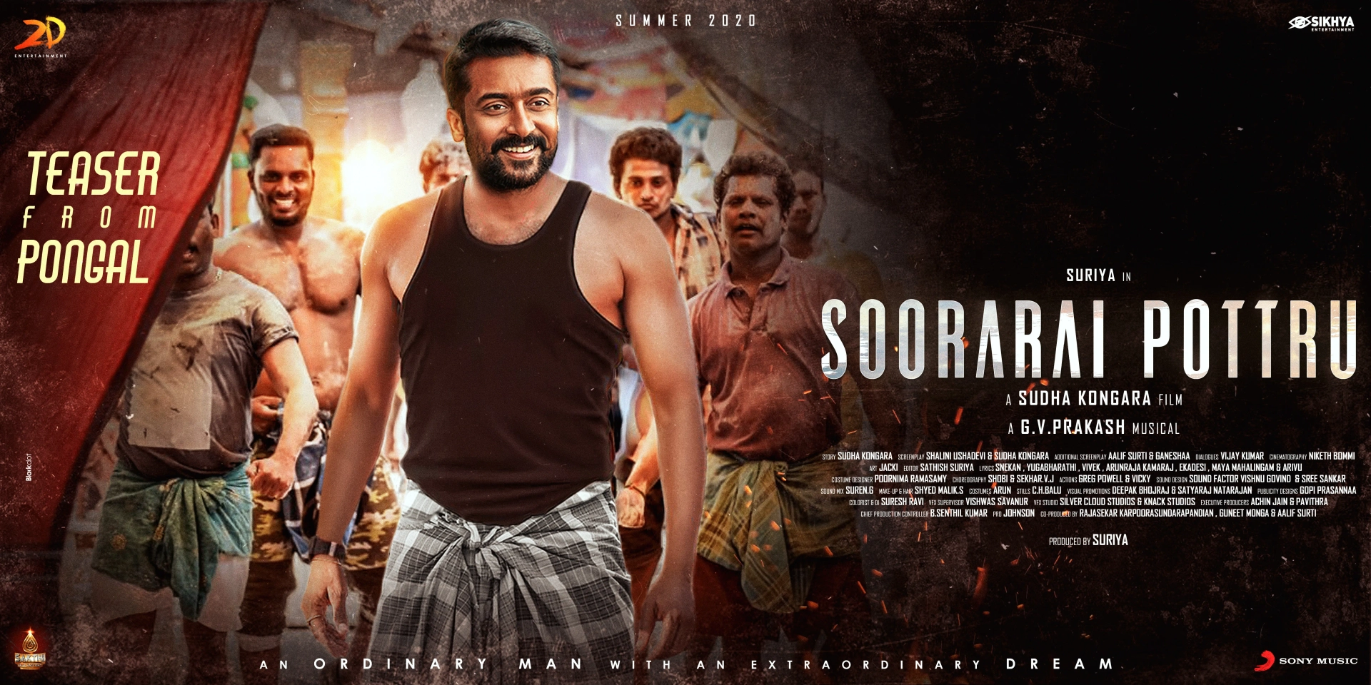 Suriya, Sudha Kongara, and G.V. Prakash Kumar in Soorarai Pottru (2020)