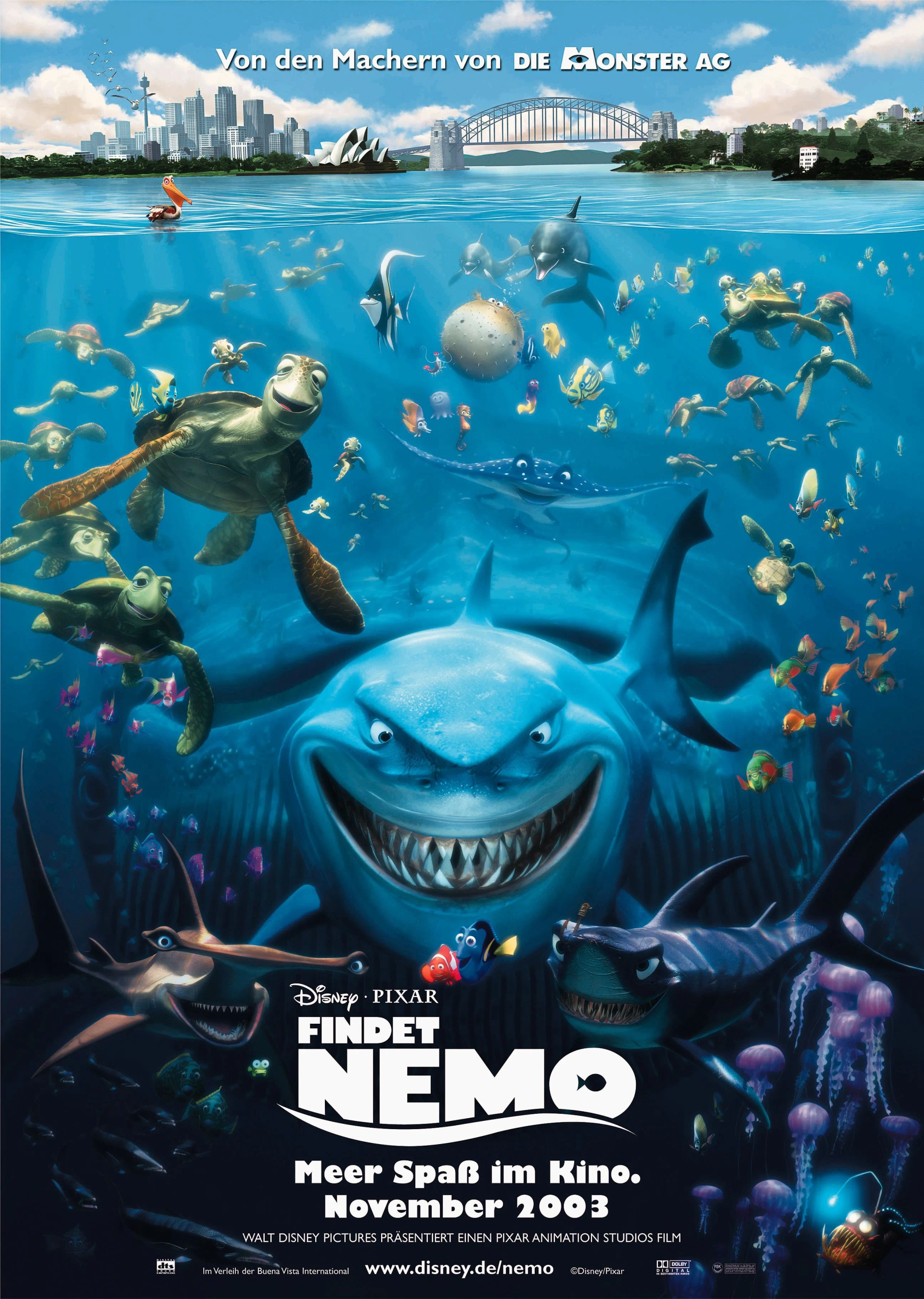 Willem Dafoe, Albert Brooks, Ellen DeGeneres, Geoffrey Rush, Andrew Stanton, Brad Garrett, Eric Bana, Barry Humphries, Vicki Lewis, Austin Pendleton, Joe Ranft, Stephen Root, and Bruce Spence in Finding Nemo (2003)