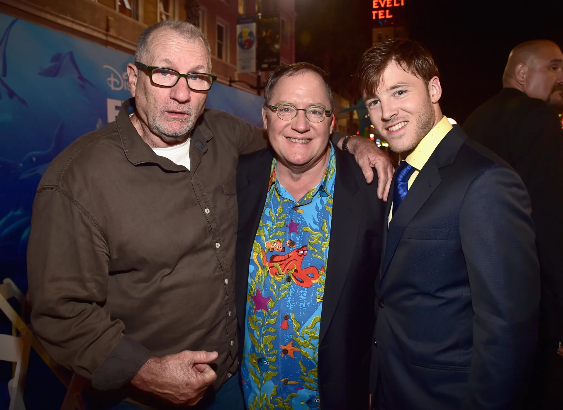 John Lasseter, Ed O'Neill, and Bennett Lasseter at an event for Finding Dory (2016)