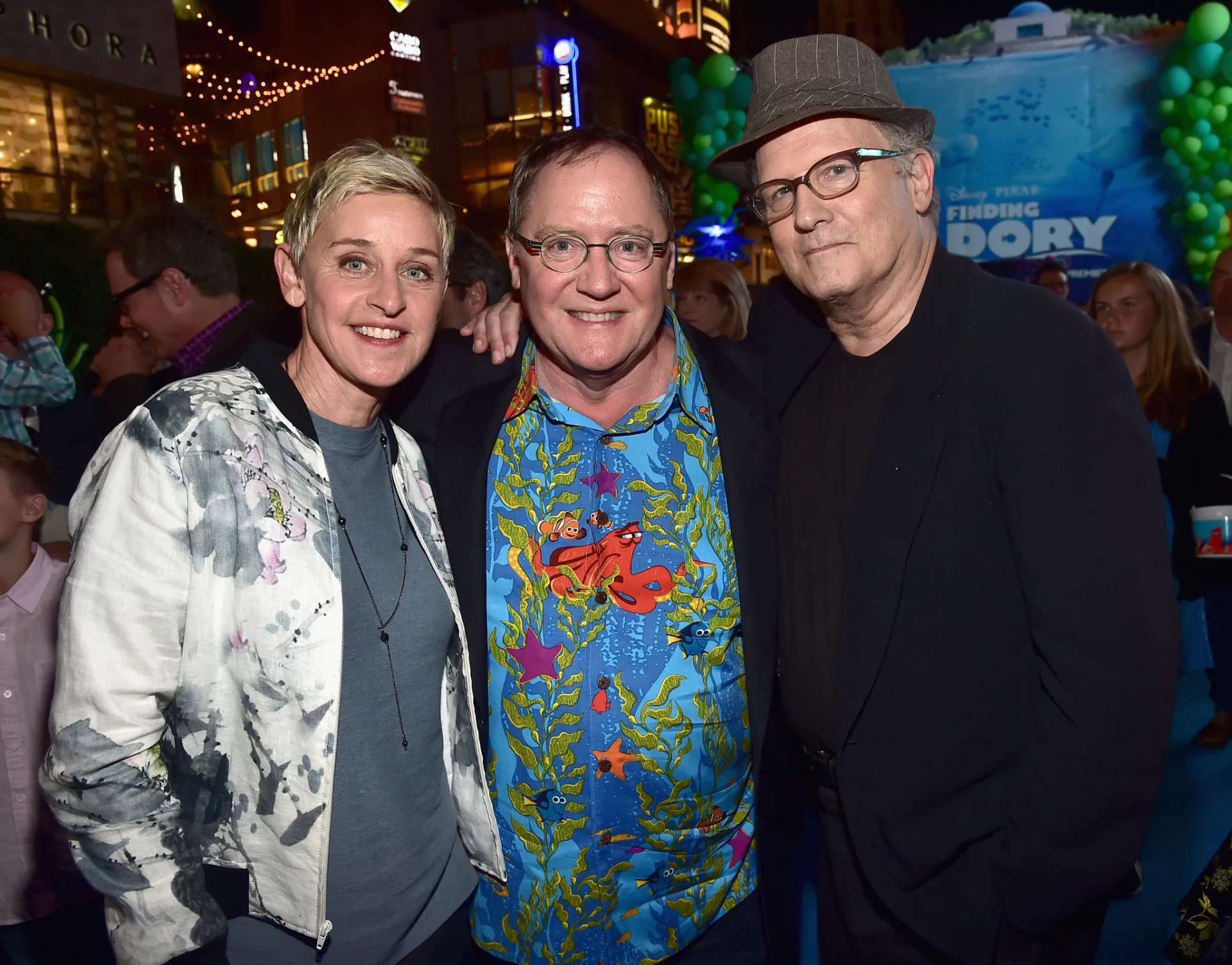 Albert Brooks, Ellen DeGeneres, and John Lasseter at an event for Finding Dory (2016)