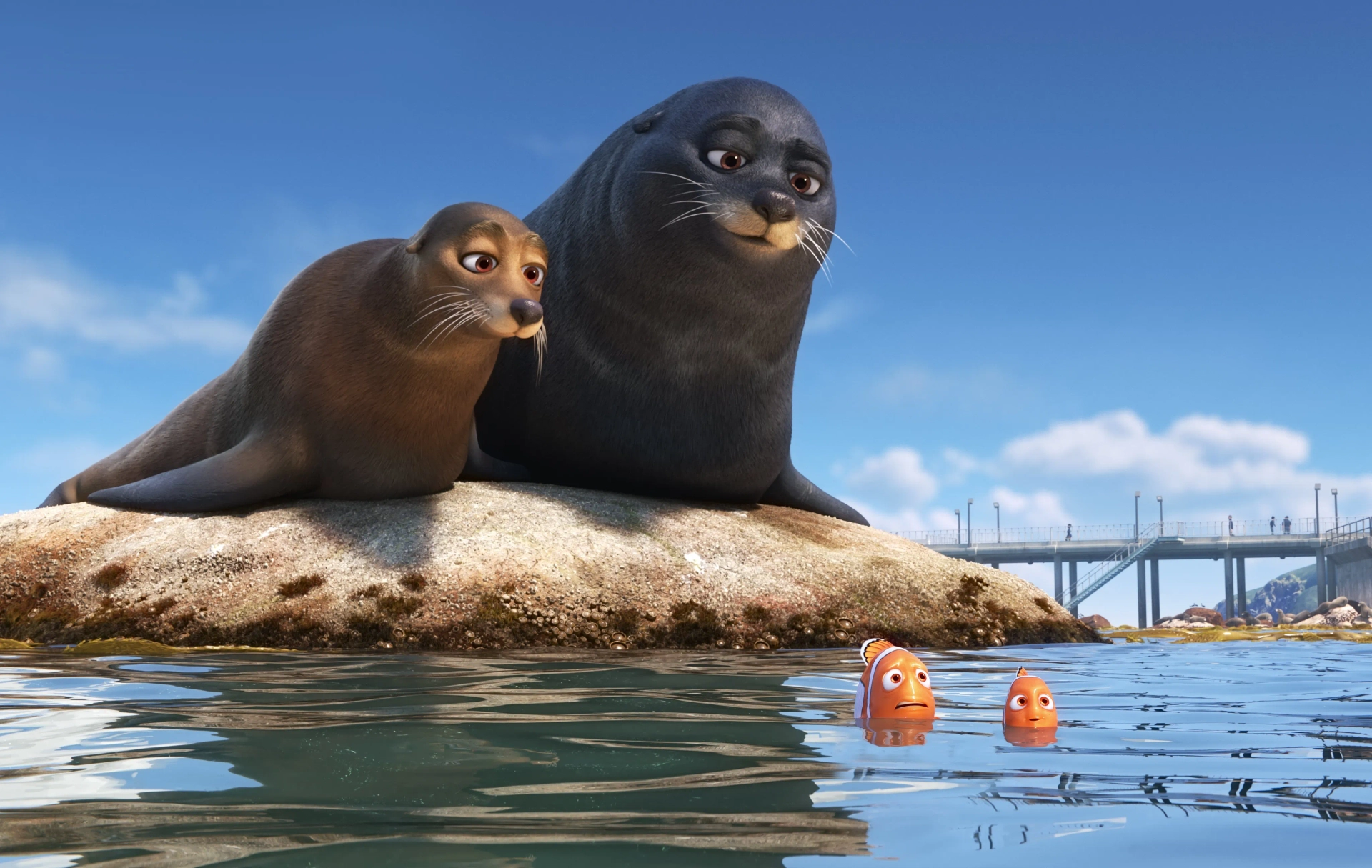 Albert Brooks, Idris Elba, Dominic West, and Hayden Rolence in Finding Dory (2016)