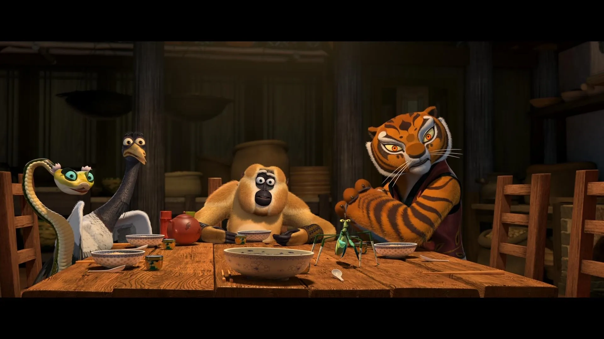 Jackie Chan, Angelina Jolie, Lucy Liu, David Cross, and Seth Rogen in Kung Fu Panda (2008)