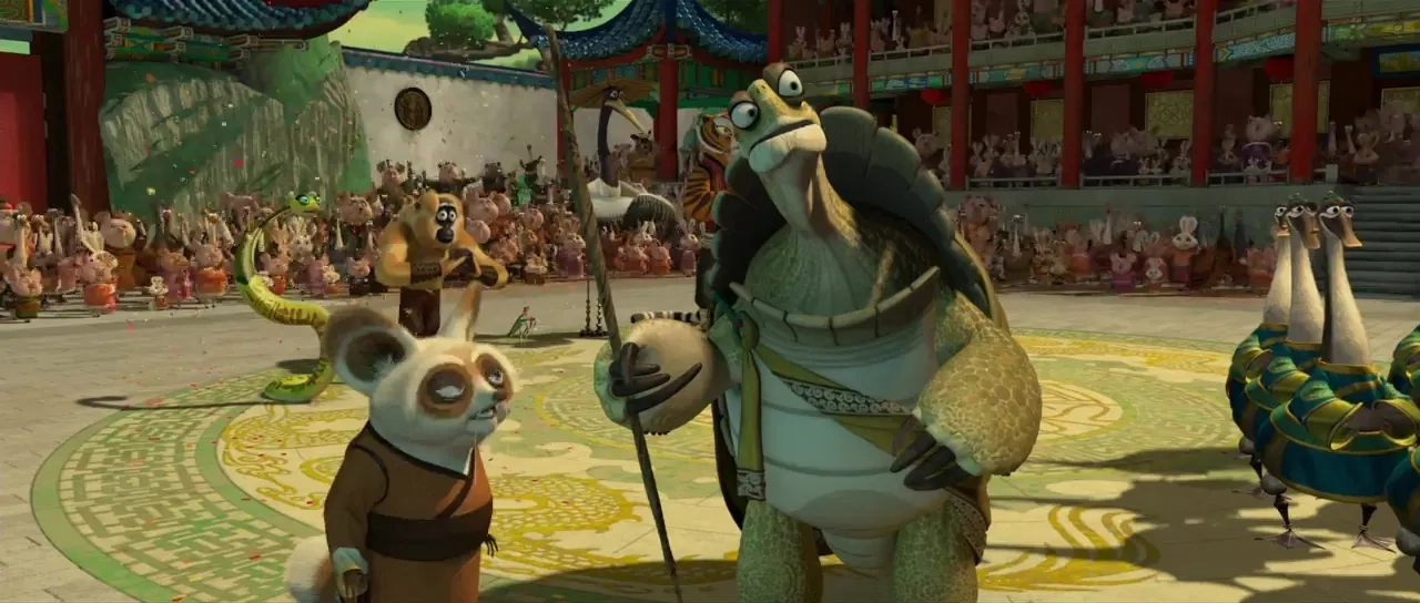 Dustin Hoffman, Jackie Chan, Angelina Jolie, Lucy Liu, David Cross, Randall Duk Kim, and Seth Rogen in Kung Fu Panda (2008)