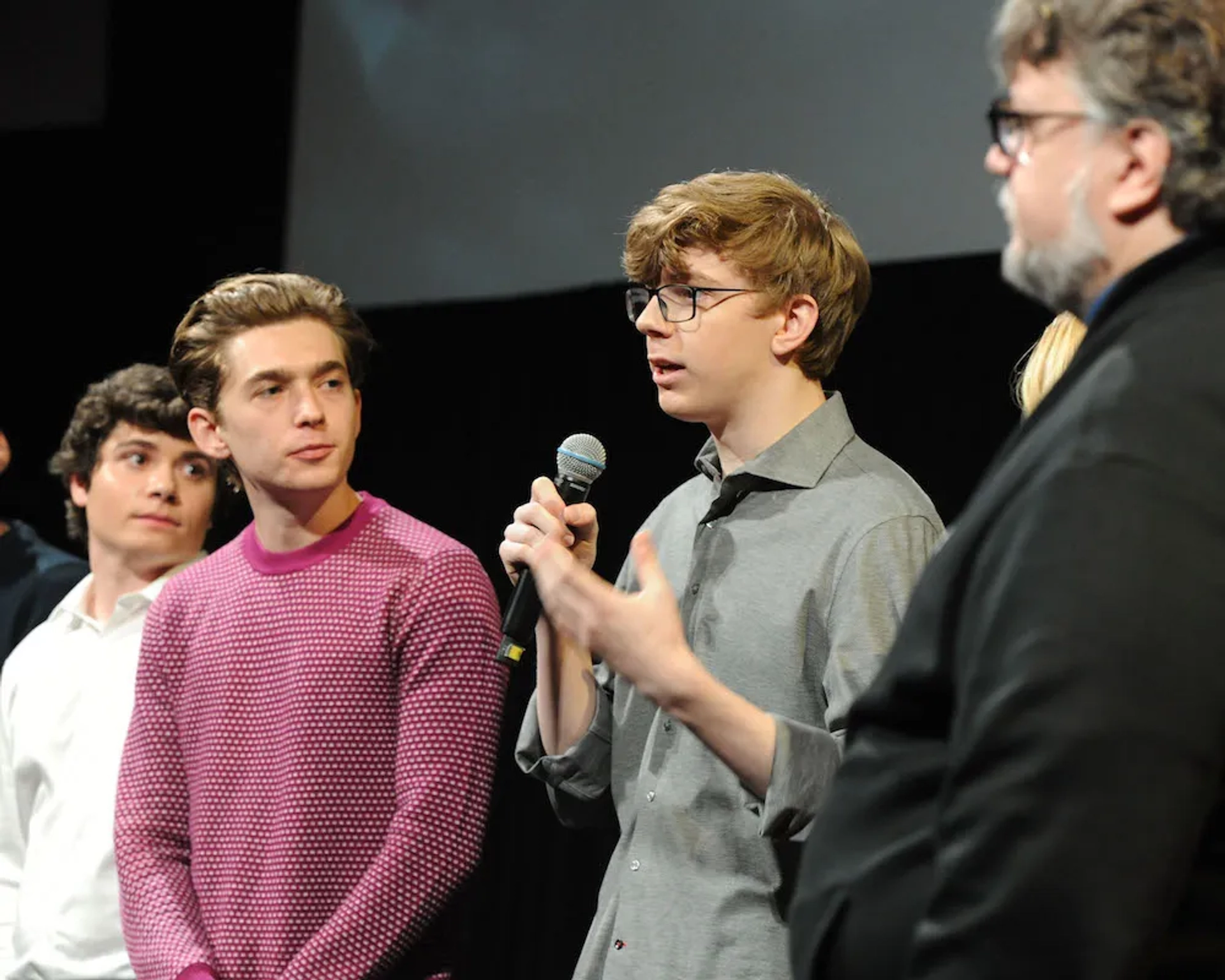 Guillermo del Toro, Gabriel Rush, Austin Abrams, and Austin Zajur at an event for Scary Stories to Tell in the Dark (2019)