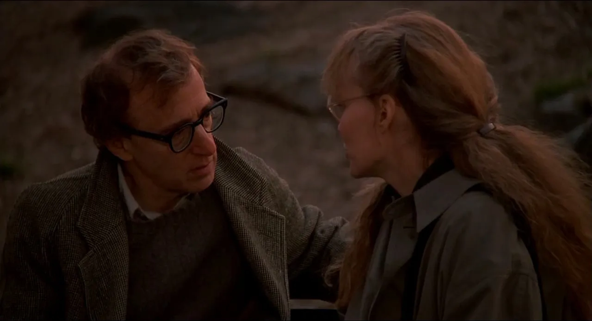 Woody Allen and Mia Farrow in Crimes and Misdemeanors (1989)