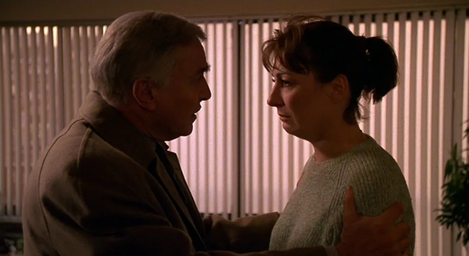 Anjelica Huston and Martin Landau in Crimes and Misdemeanors (1989)