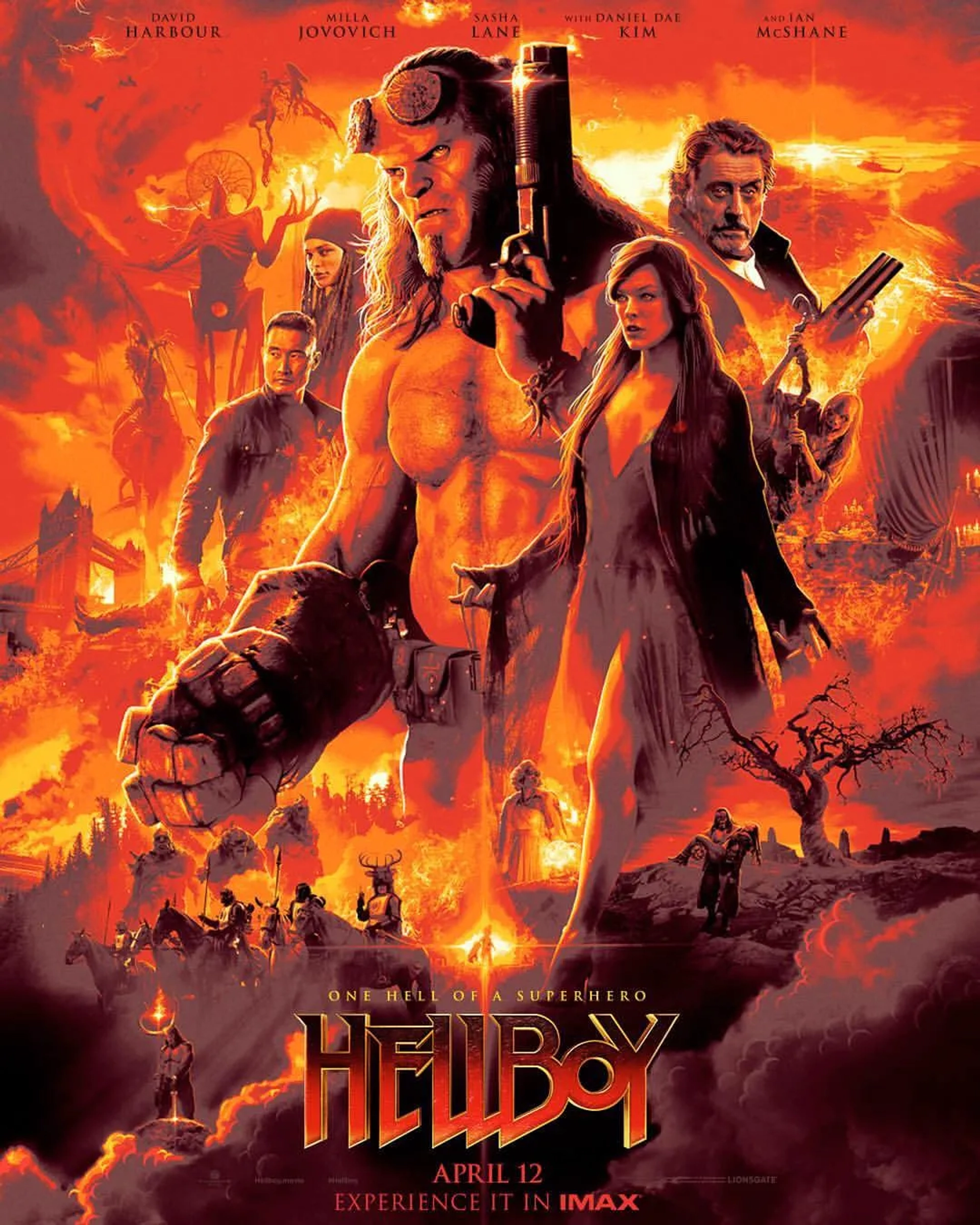 Milla Jovovich, Daniel Dae Kim, Ian McShane, Sophie Okonedo, Alistair Petrie, David Harbour, and Sasha Lane in Hellboy (2019)