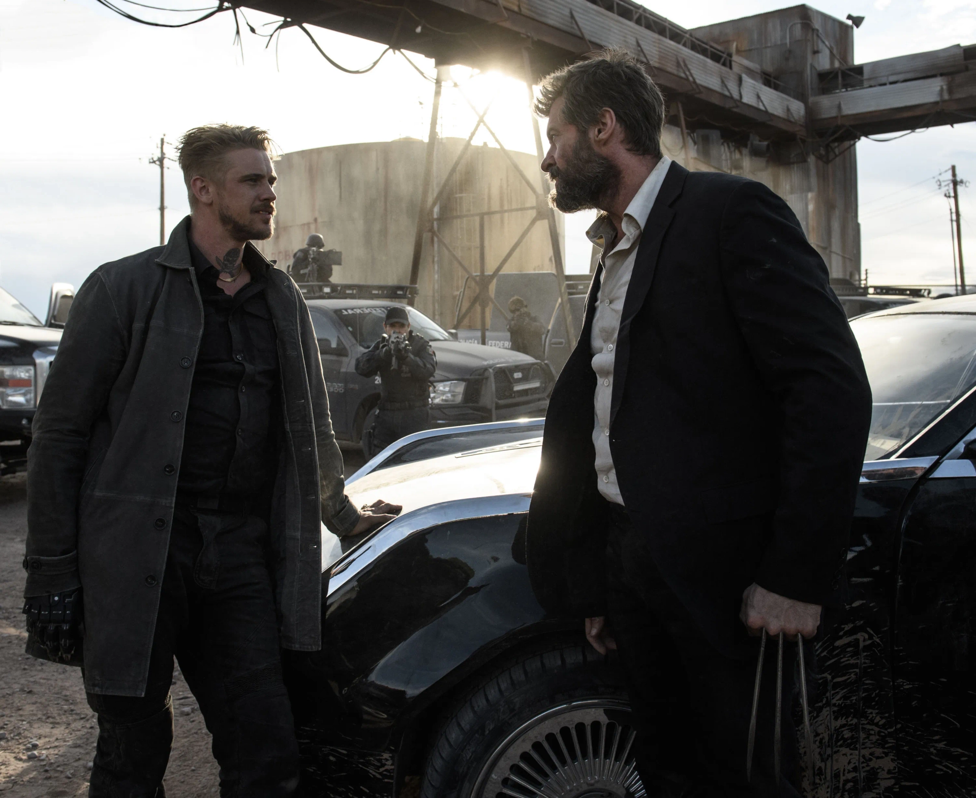Hugh Jackman and Boyd Holbrook in Logan (2017)