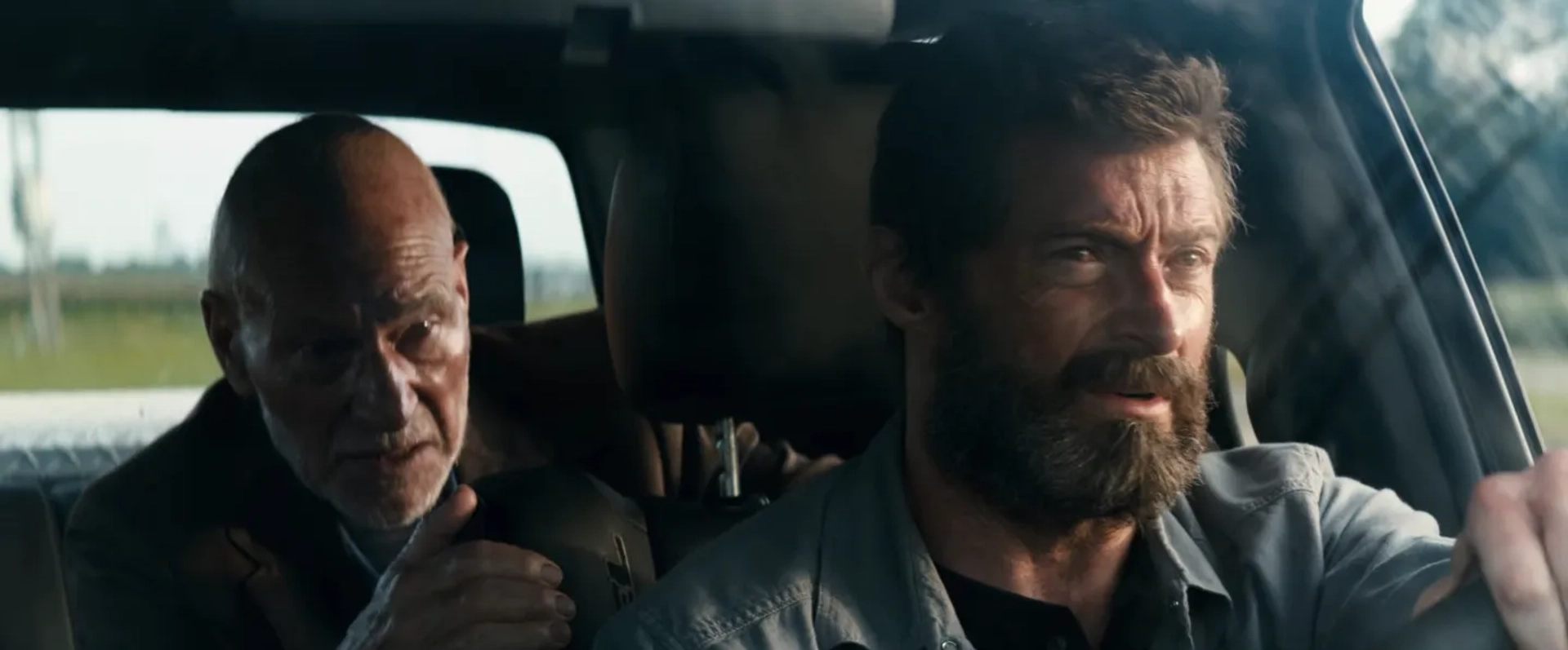Patrick Stewart and Hugh Jackman in Logan (2017)