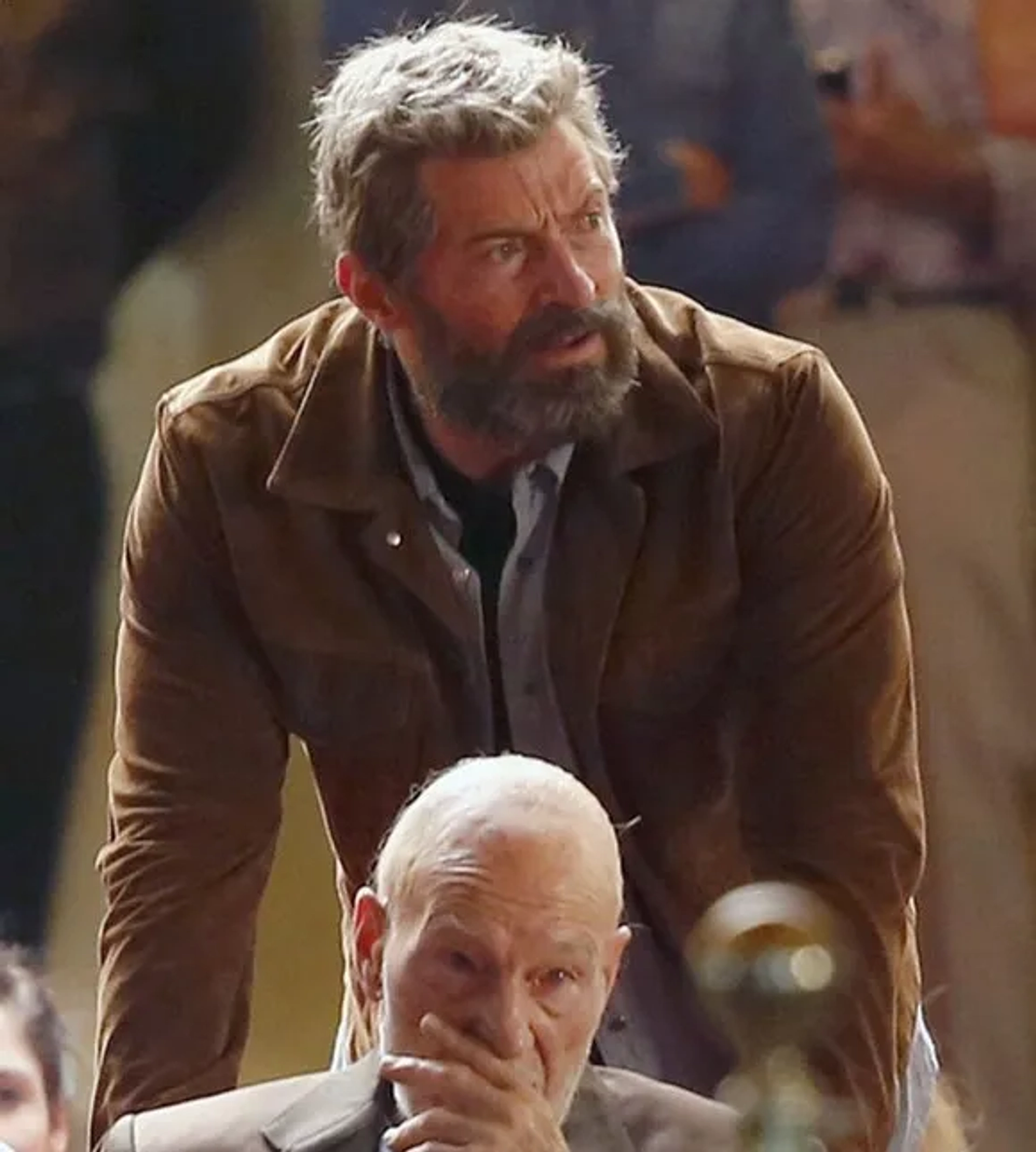 Patrick Stewart and Hugh Jackman in Logan (2017)