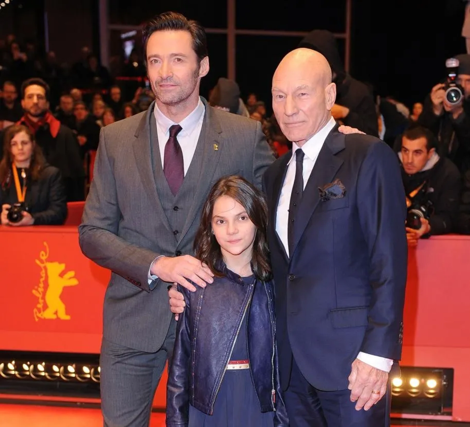 Patrick Stewart, Hugh Jackman, and Dafne Keen at an event for Logan (2017)