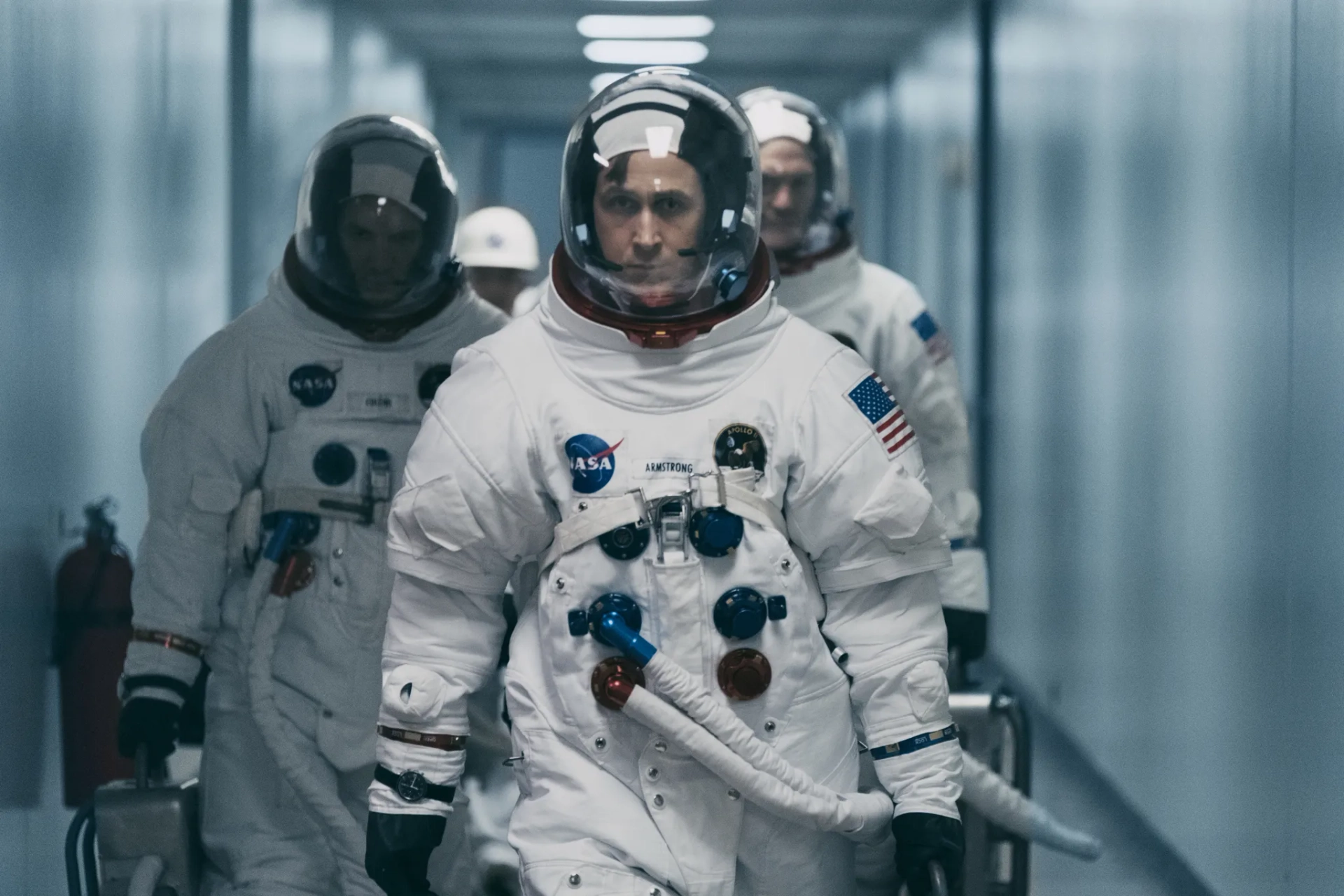 Lukas Haas, Ryan Gosling, and Corey Stoll in First Man (2018)