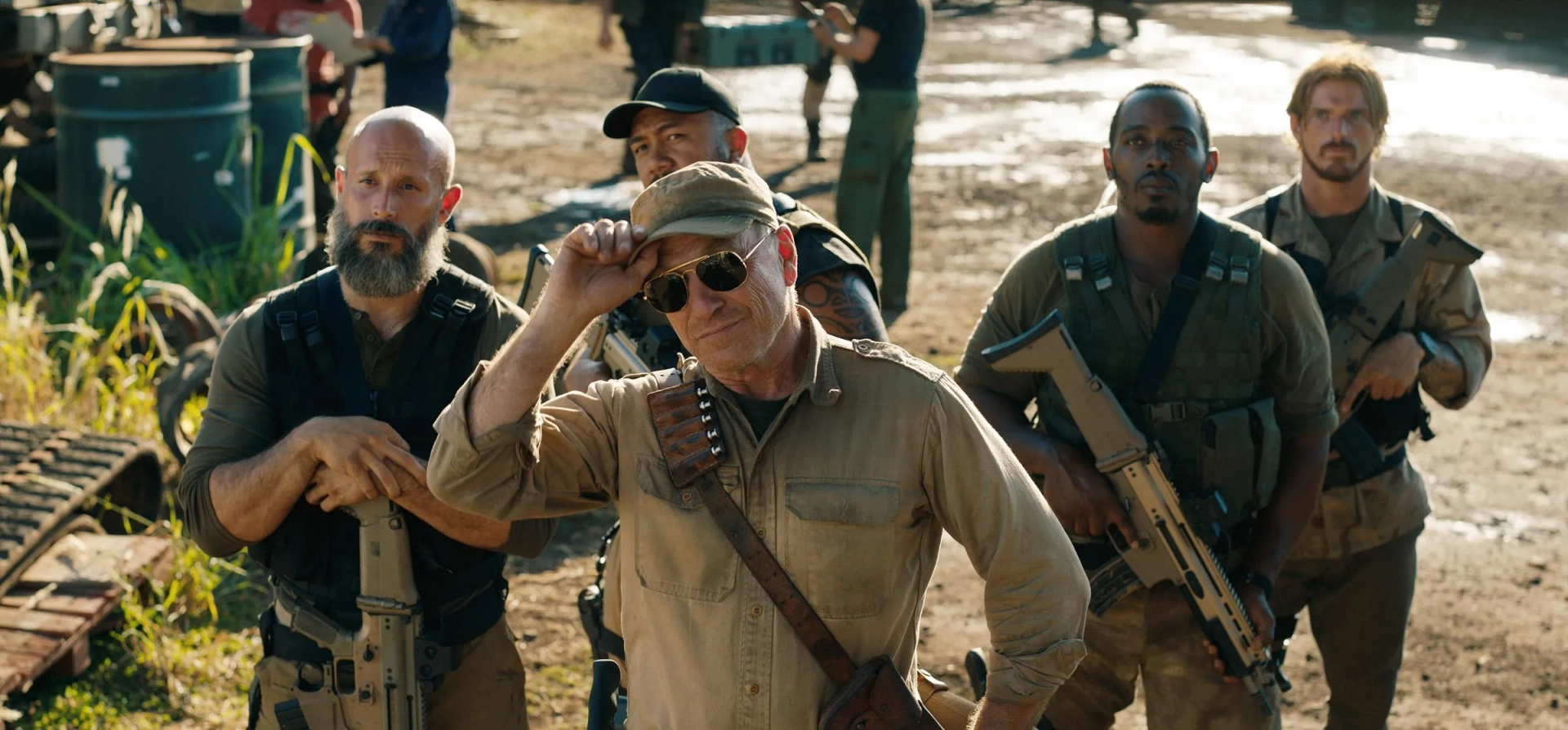 Ted Levine, Jeremy Gilbert, Andrew Okello, and Mitchell L. Johnson in Jurassic World: Fallen Kingdom (2018)