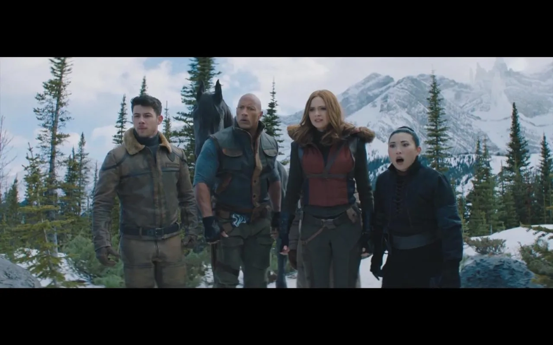 Dwayne Johnson, Karen Gillan, Nick Jonas, and Awkwafina in Jumanji: The Next Level (2019)