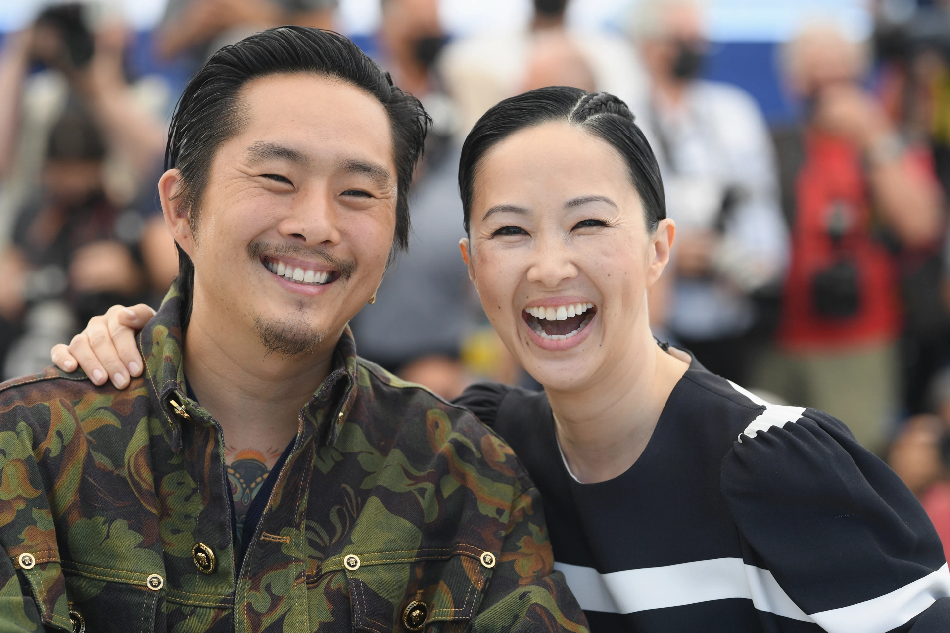 Linh-Dan Pham and Justin Chon at an event for Blue Bayou (2021)