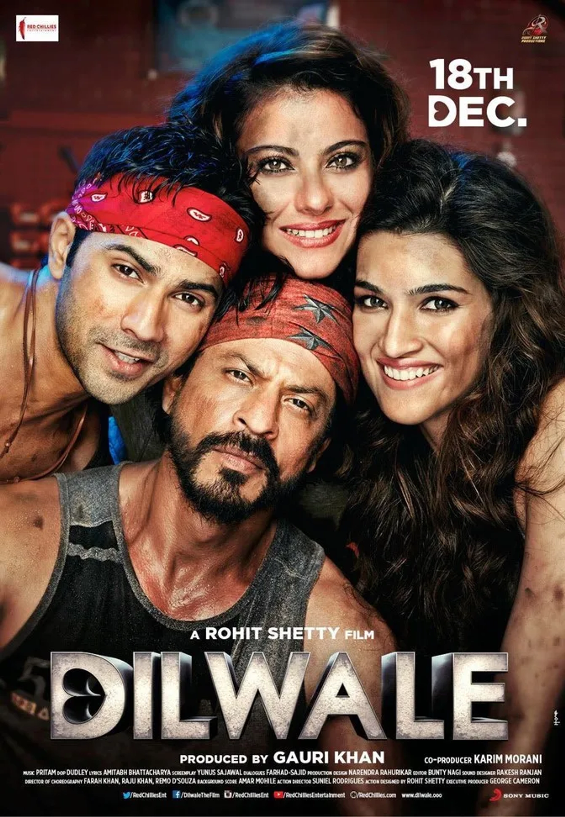 Kajol, Shah Rukh Khan, Varun Dhawan, and Kriti Sanon in Dilwale (2015)